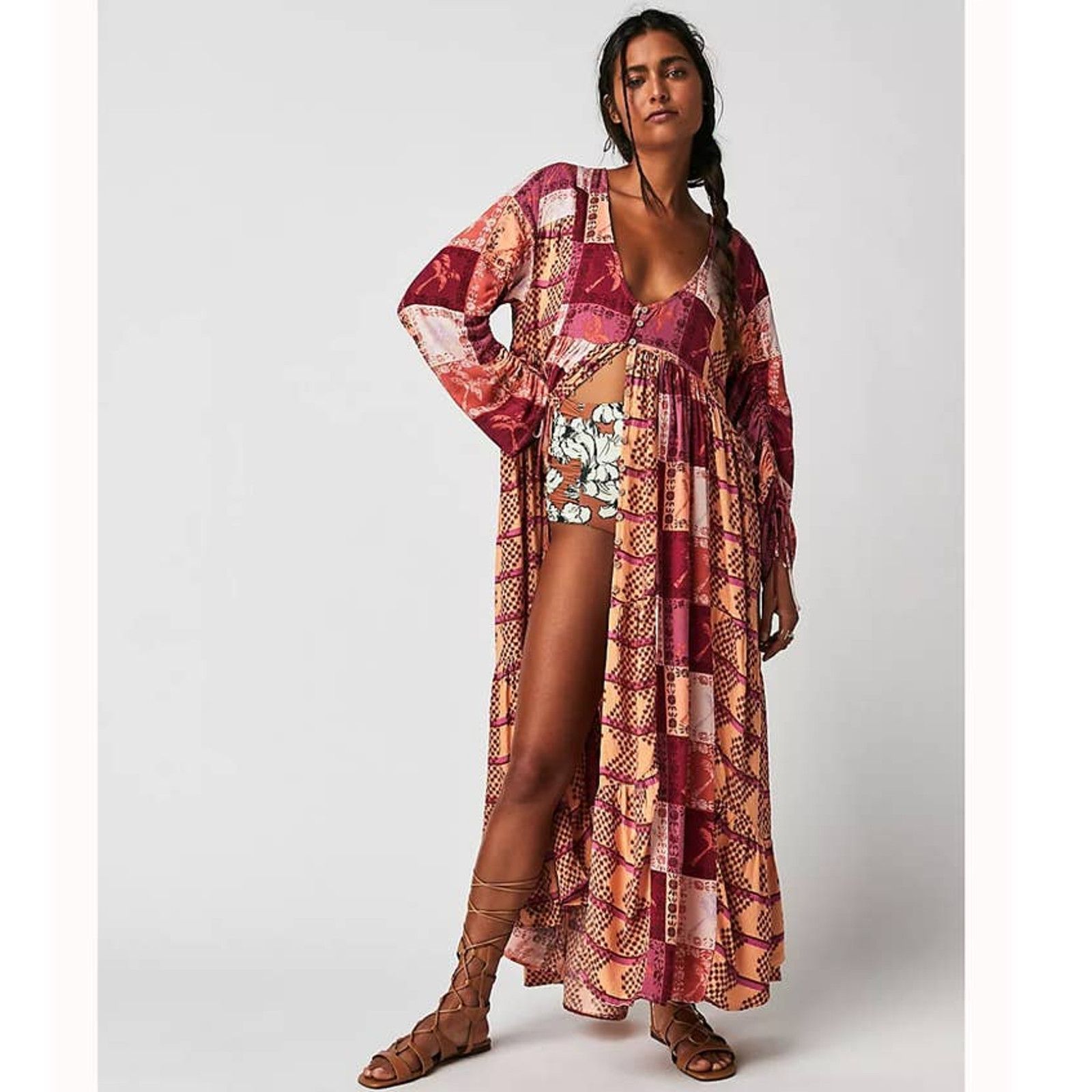 image of New Free People Ibiza Getaway Maxi Top Dress $198 XL in Sunset Combo, Women's