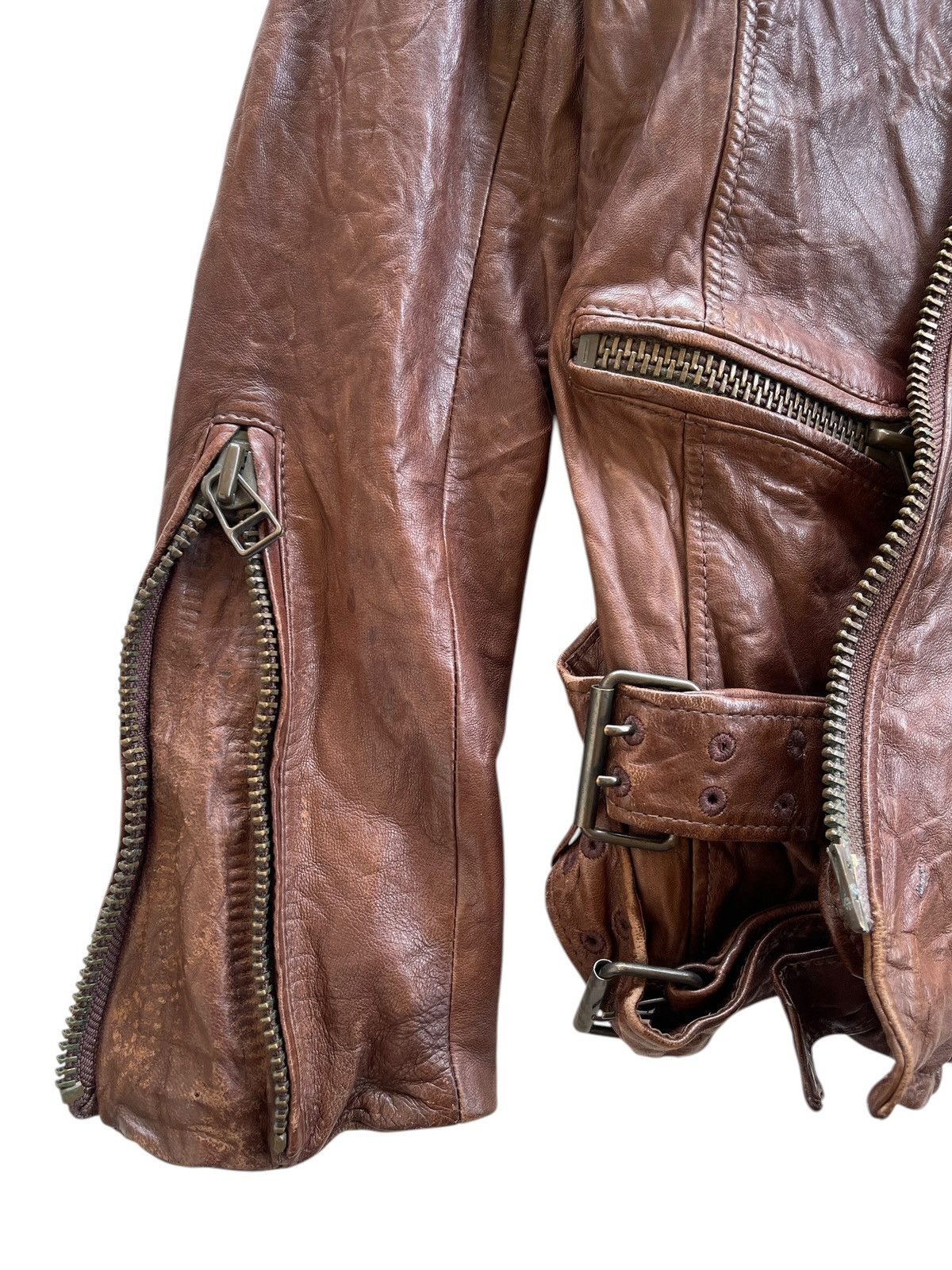 Japanese Brand NINE Sheepskin Wrinkle Rider Leather Jacket Size XS / US 0-2 / IT 36-38 - 9 Thumbnail