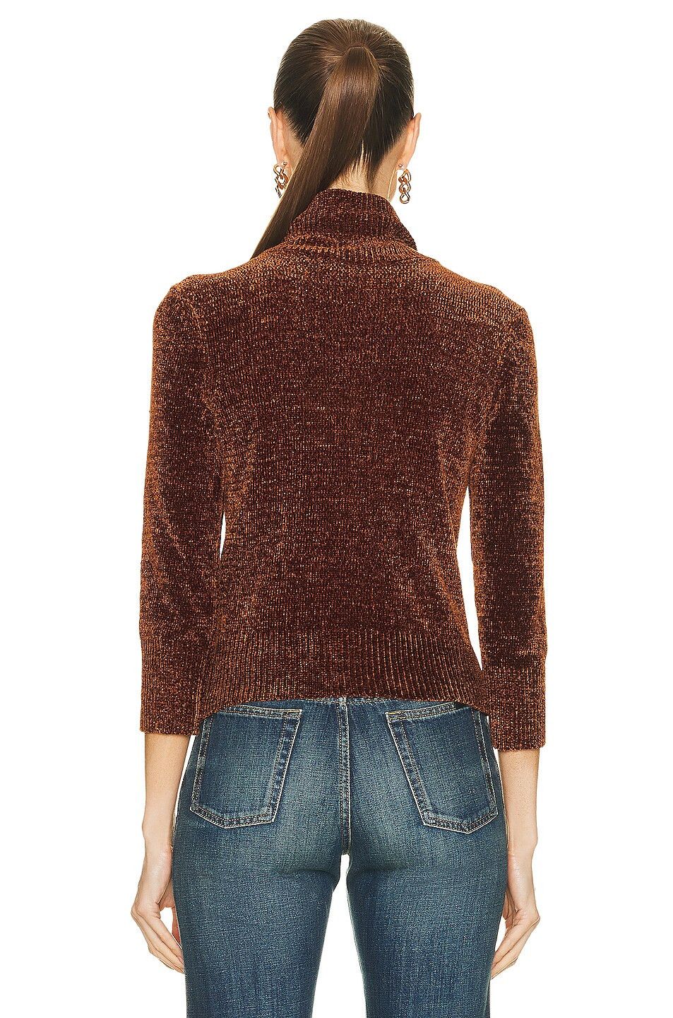 Saint Laurent Paris o1la1rc1a0425 718812 Turtleneck Sweater Velvet Knit in Brown Size M / US 6-8 / IT 42-44 - 4 Thumbnail