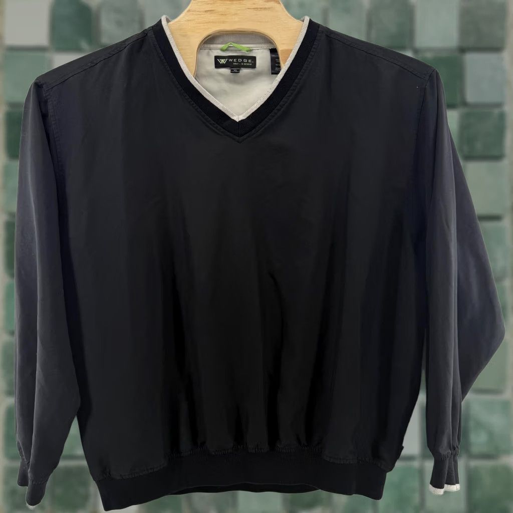Vintage Wedge Jacket Mens XL Black Windbreaker Lightweight Lined Polyester Pockets Golf Size US XL / EU 56 / 4 - 1 Thumbnail
