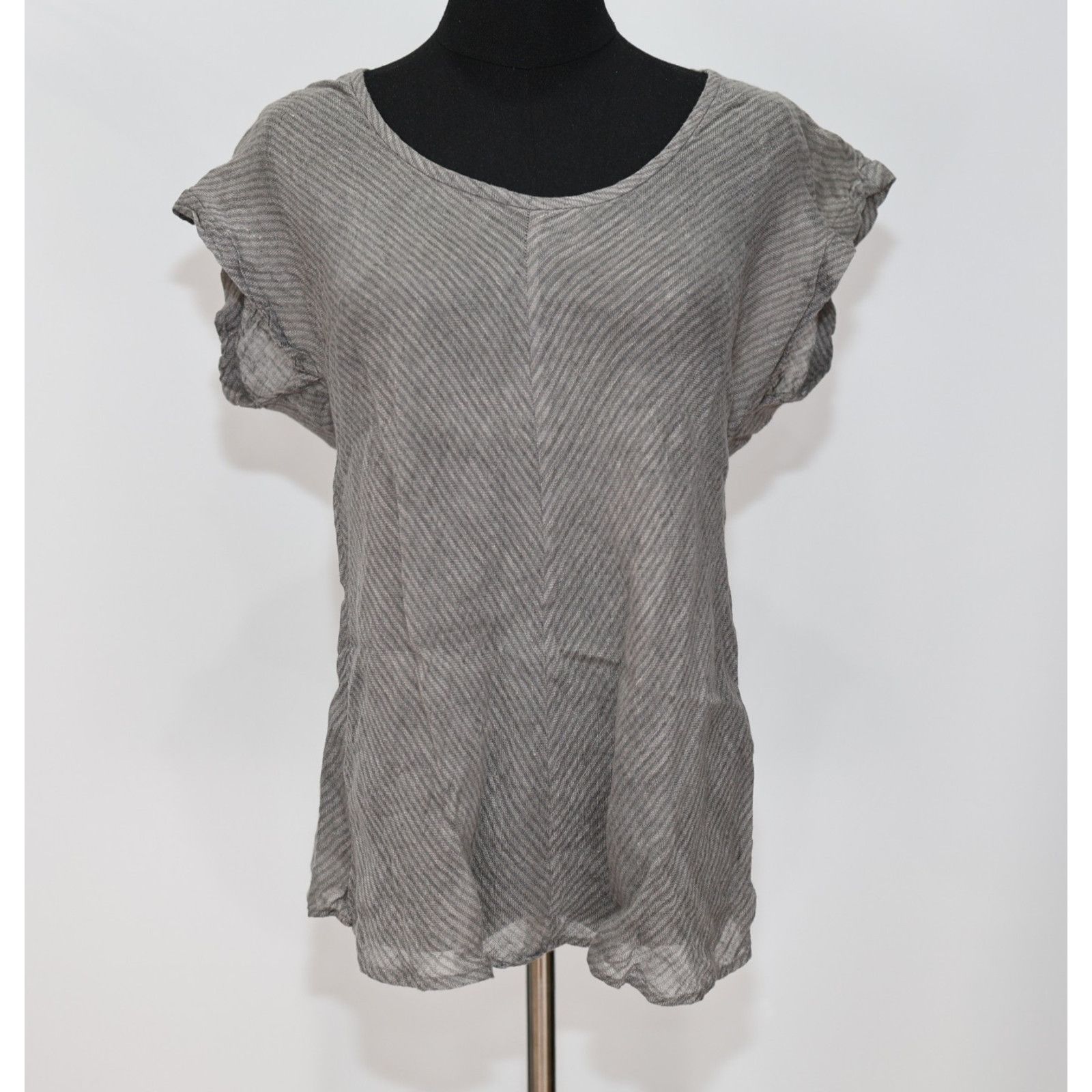 Eileen Fisher EILEEN FISHER Gray Chevron Striped Linen Top Blouse Size M Size M / US 6-8 / IT 42-44 - 2 Thumbnail