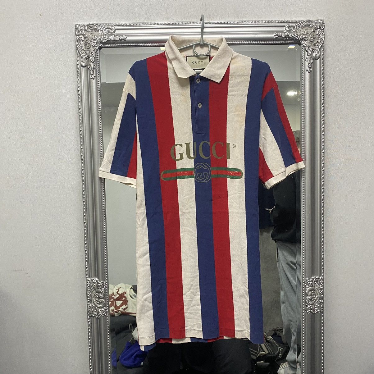 Gucci Vintage Gucci Polo Shirt Big Logo Tee Striped Size US L / EU 52-54 / 3 - 1 Thumbnail