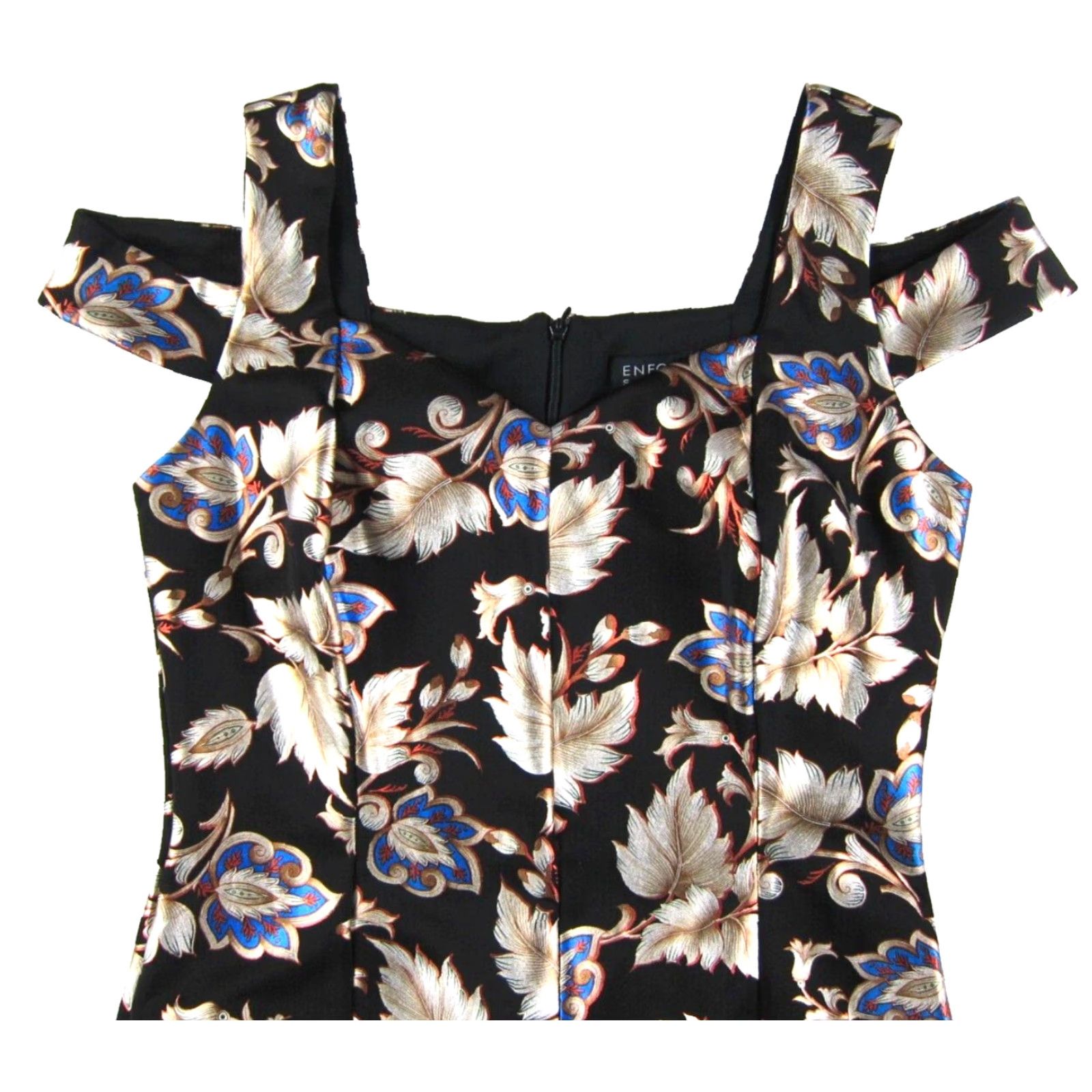 Vintage VINTAGE Enfocus Studio Black Gold Blue Floral Stretch Off Shoulder Shift Tank Dress 6 Size M / US 6-8 / IT 42-44 - 4 Thumbnail