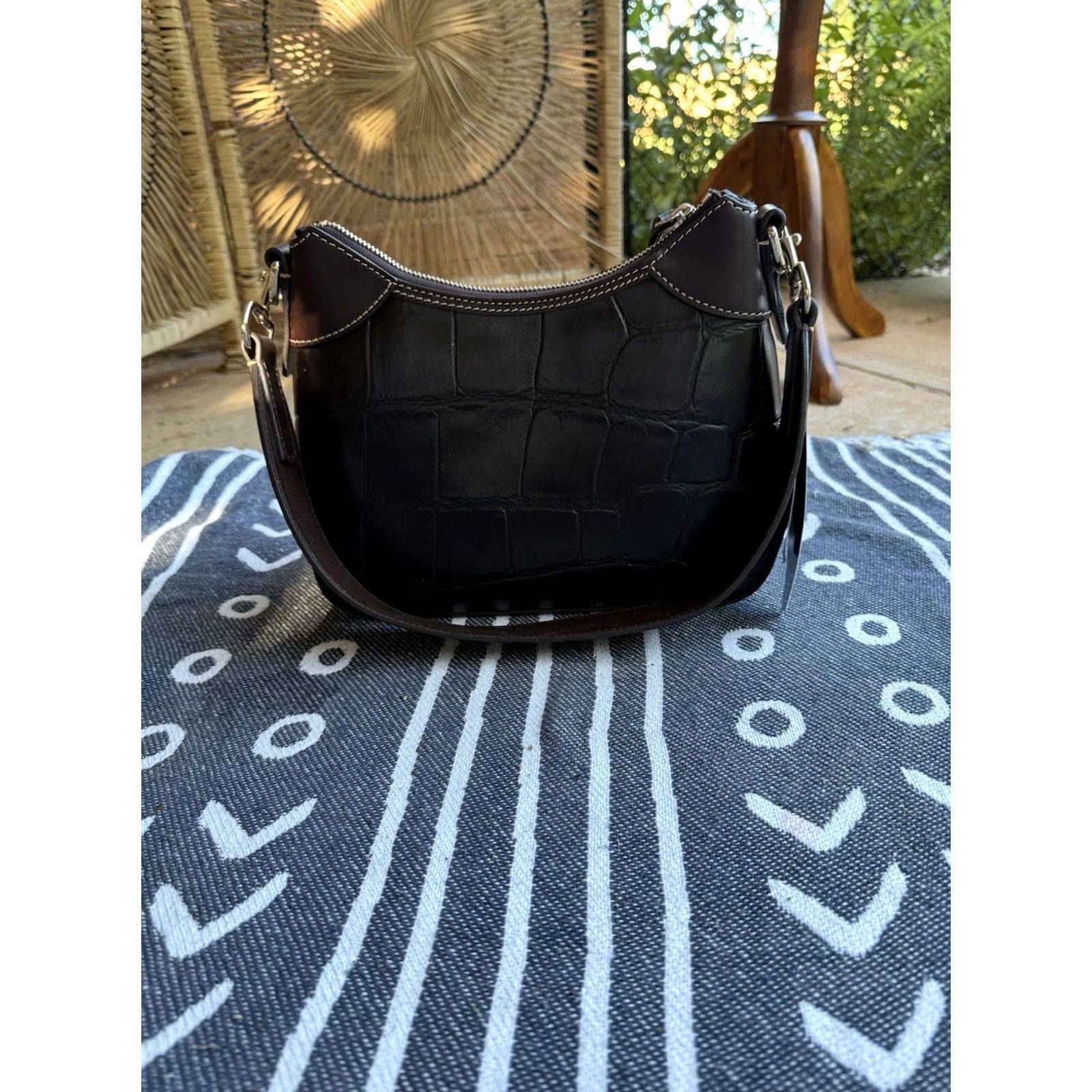 Dooney & Bourke Dooney & Bourke Purse Handbag Croc Embossed Leather cognac Medium Satchel/Top Handle Bag Women's Zip Closure Inner Pockets Ivory? Size ONE SIZE - 4 Thumbnail