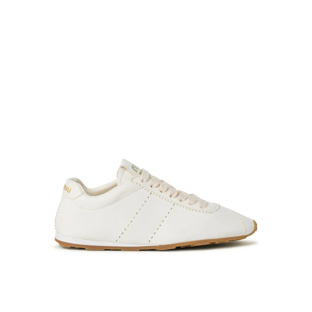 MIU MIU Plume $895 Ivory Nappa Leather Sneakers New And Auth