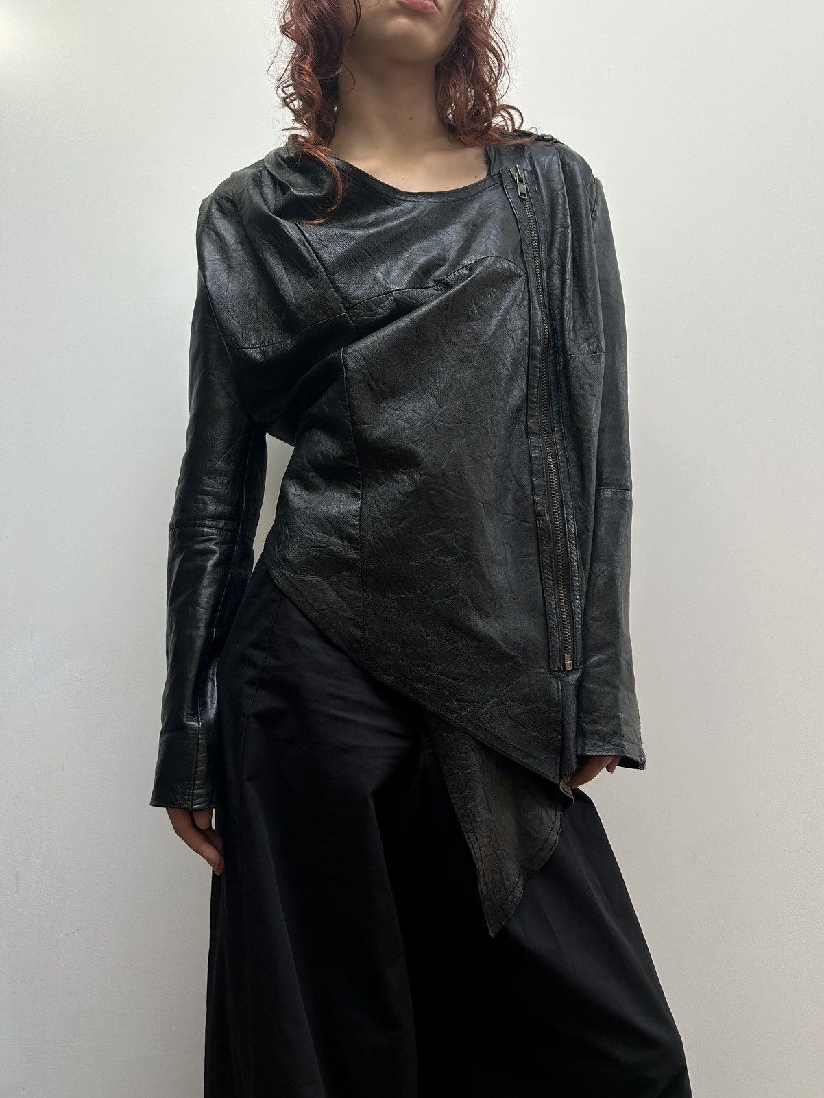 Vintage Vintage avant-garde asymmetric leather jacket Size S / US 4 / IT 40 - 2 Thumbnail