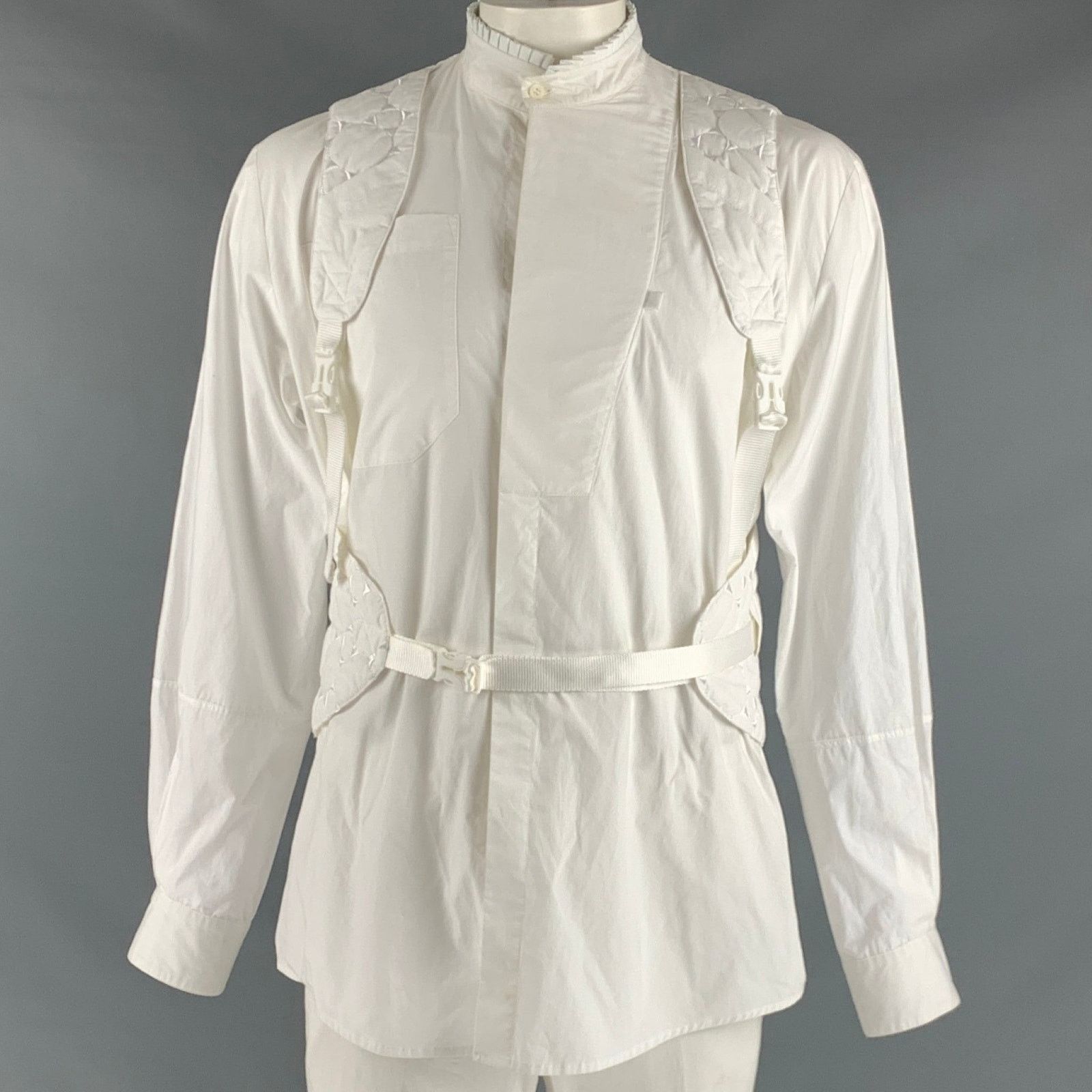 JordanLuca JORDANLUCA White Quilted Cotton Harness Long Sleeve Shirt Size US L / EU 52-54 / 3 - 1 Thumbnail