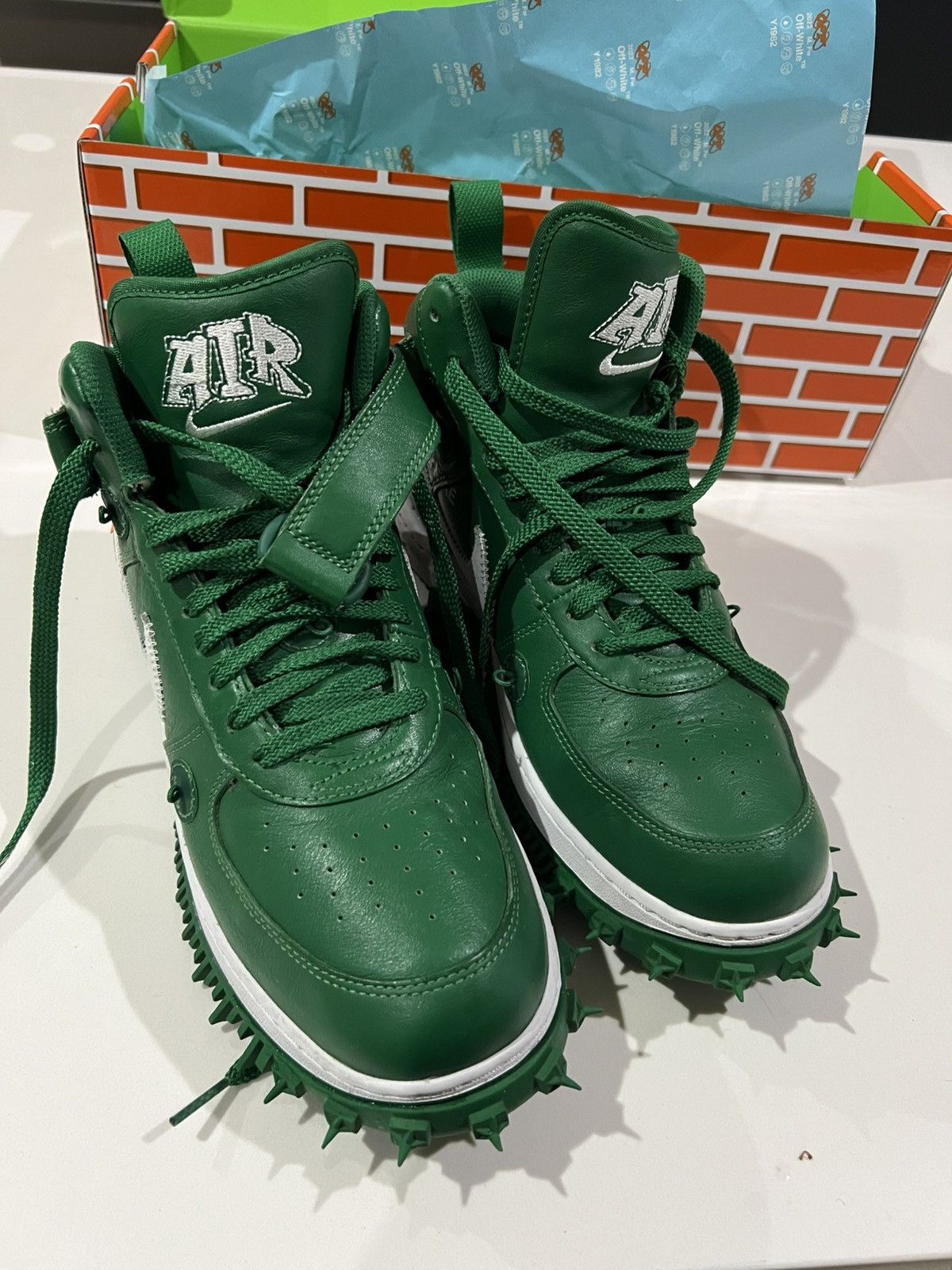Nike × Off-White × Virgil Abloh Off-White Nike Air Force 1 Mid SP LTHR pine green Size US 9 / EU 42 - 17 Thumbnail