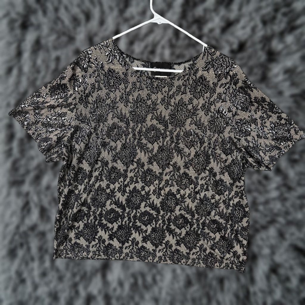 Vintage VINTAGE Courtenay Blouse Womens XL Black Tan Floral Lace 90s Gothic Party Whimsigoth Size XL / US 12-14 / IT 48-50 - 1 Thumbnail