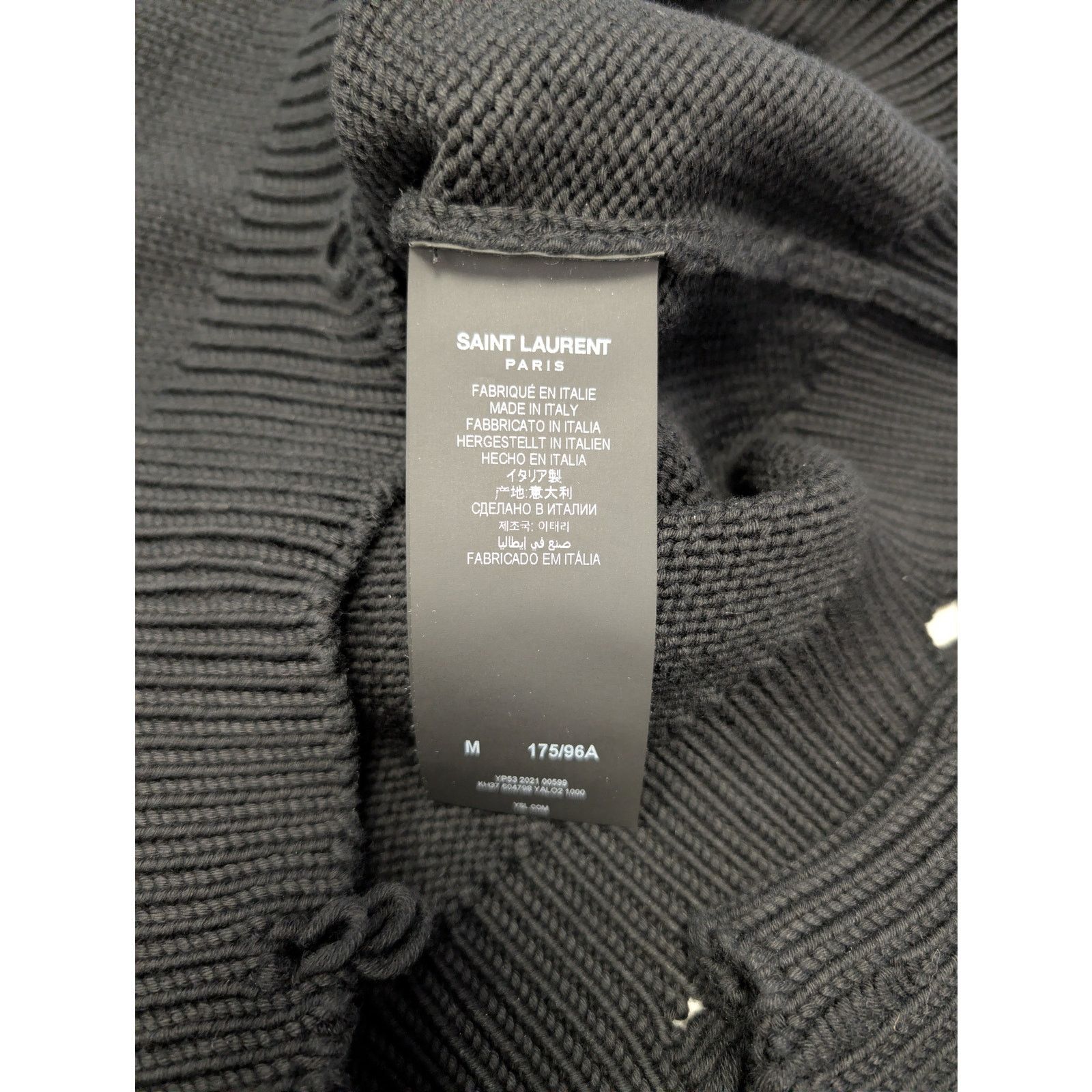 Saint Laurent Paris o1rshd1 Distressed Cotton Knit Crew-Neck Sweater in Black Size US M / EU 48-50 / 2 - 19 Thumbnail