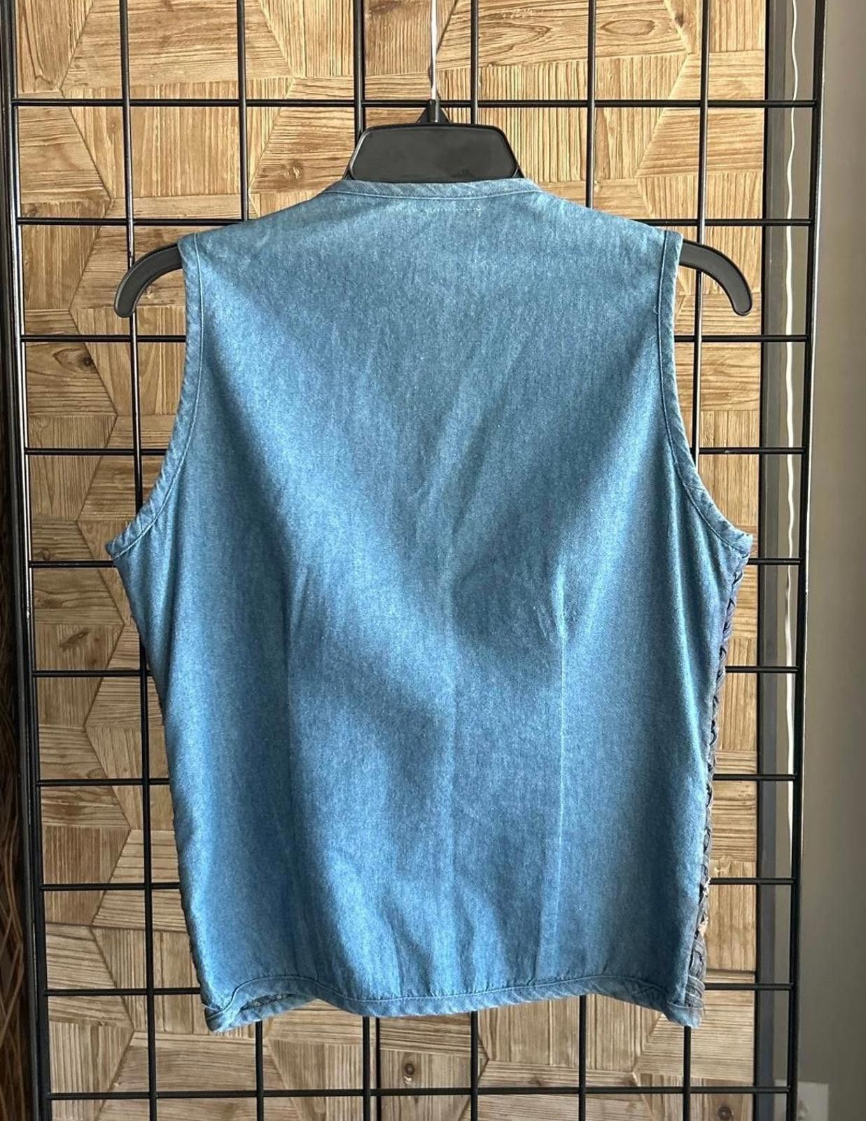 Designer Vintage Carols Corner Lattice Denim Vest Sz Small Blue Grey Size S / US 4 / IT 40 - 4 Thumbnail