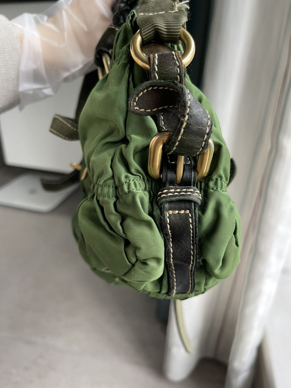 Prada Prada Ruched Nylon Handbag in Green Size ONE SIZE - 11 Thumbnail