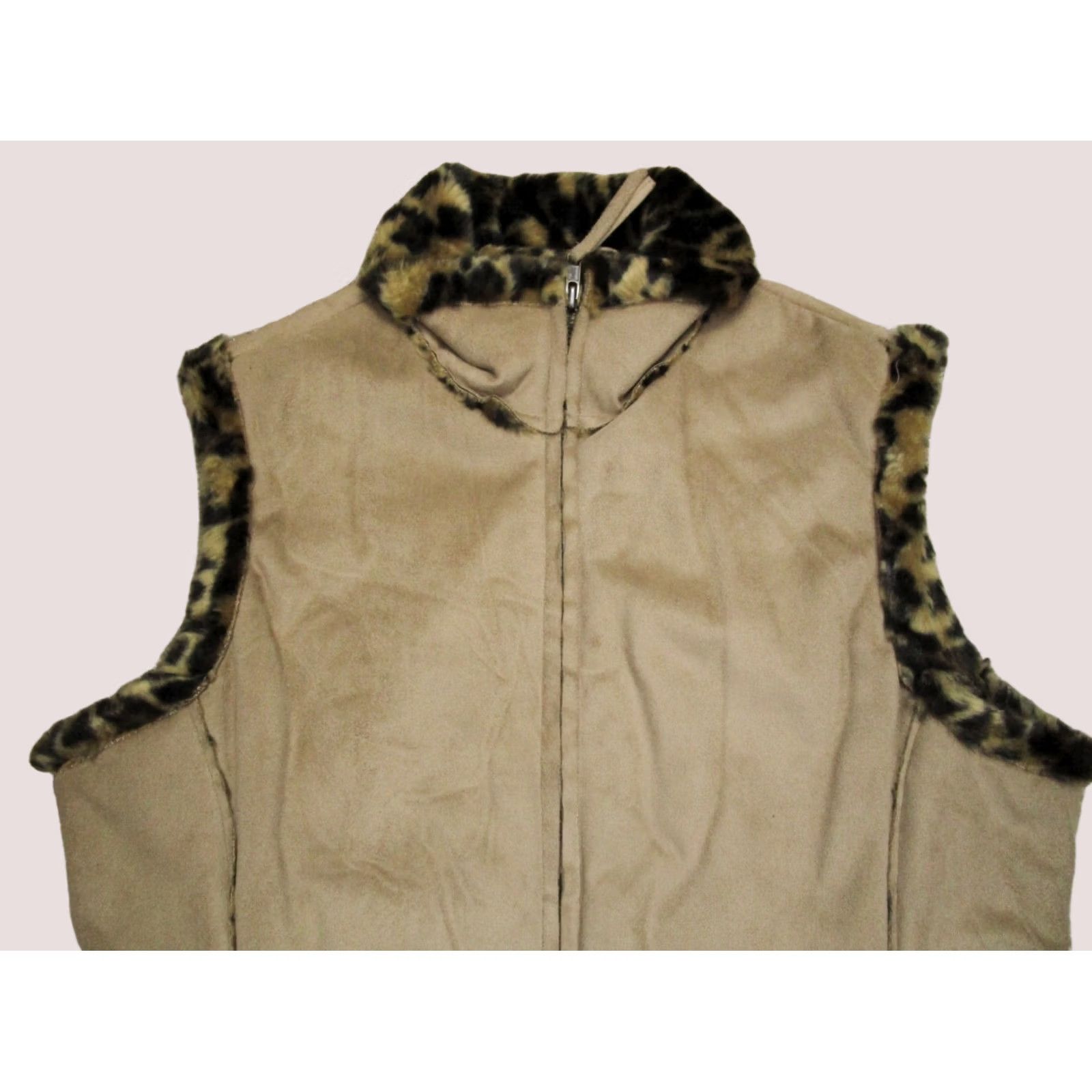 Vintage Cripple Creek Vest Women's Brown Southwestern Leopard Print Sherpa Knit Zip Pockets All Seasons Regular M Size M / US 6-8 / IT 42-44 - 1 Thumbnail