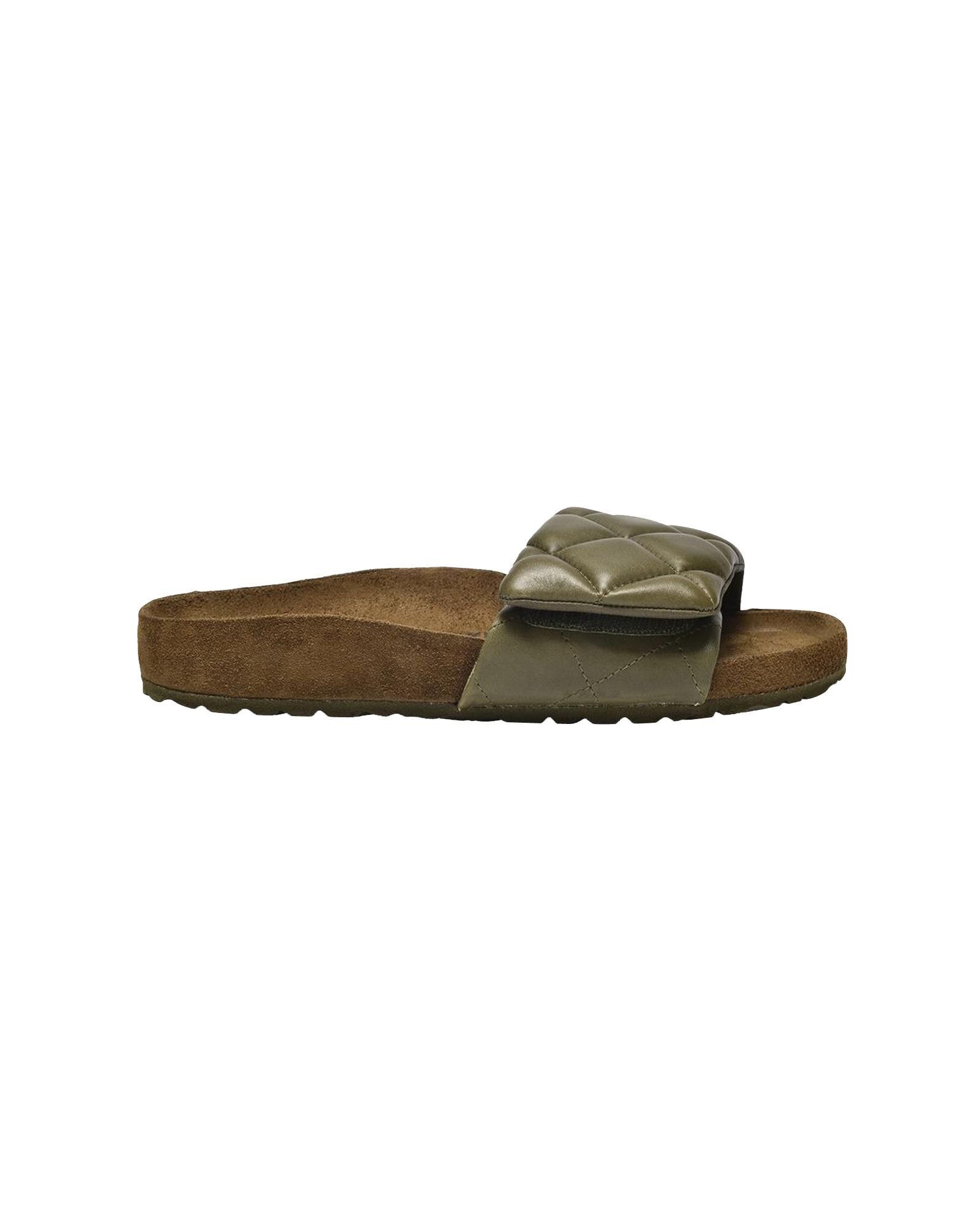 image of Birkenstock Quilted Leather Sandals With Ergonomic Sole In Khaki in Green/Khaki, Women's (Size 5)