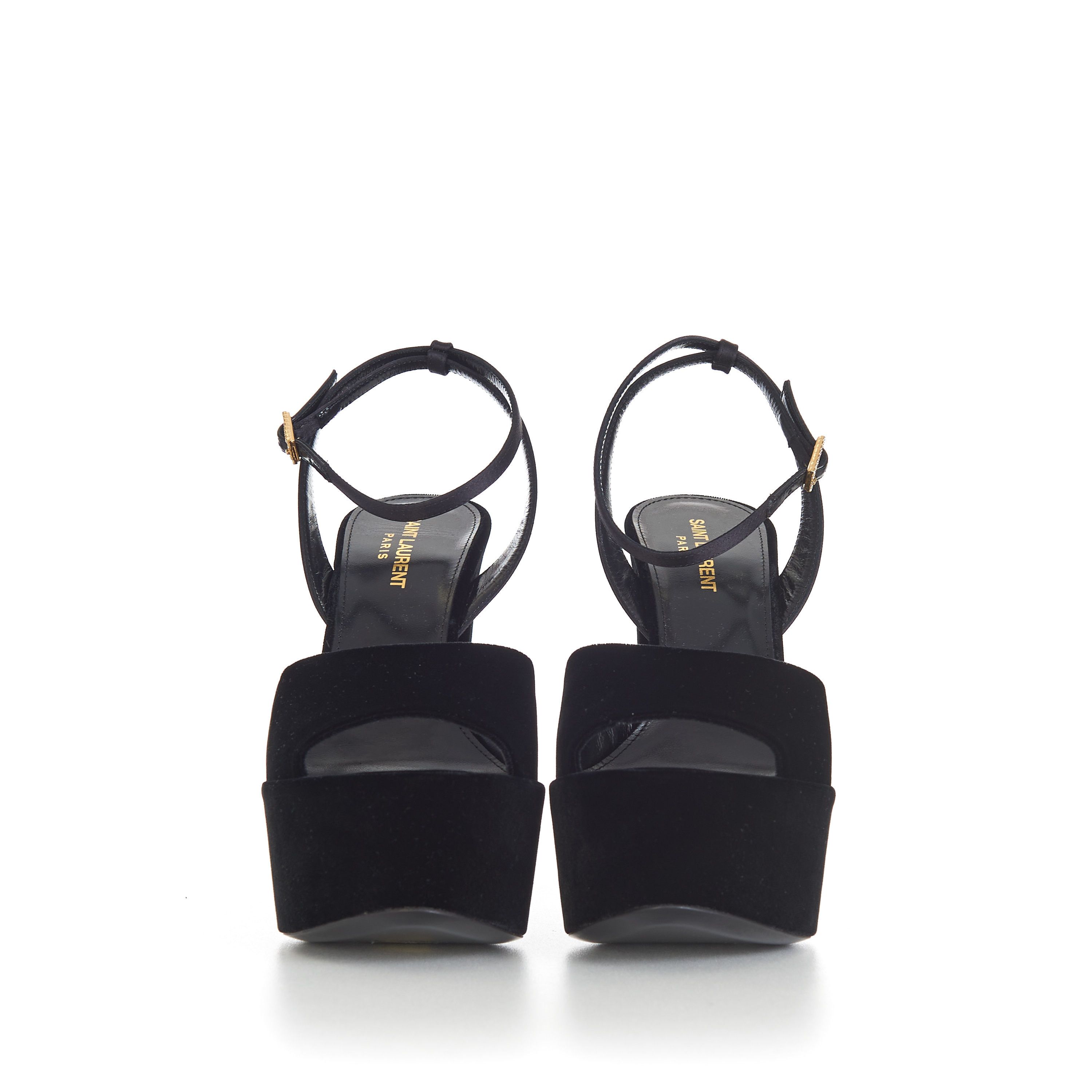 Saint Laurent Paris JODIE Black Velvet Platform Sandals Size US 8.5 / IT 38.5 - 3 Thumbnail