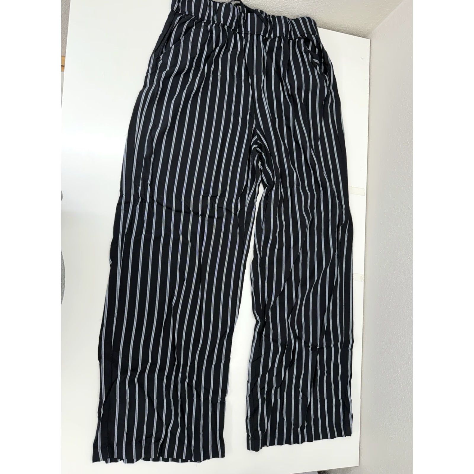 Vintage SO Dress Pants XL Black White Stripe Wide-Leg High Rise Pull On Women’s Regular Rise, SO Juniors, Casual Workwear, 90s Theme Size 40" / US 18 - 3 Thumbnail