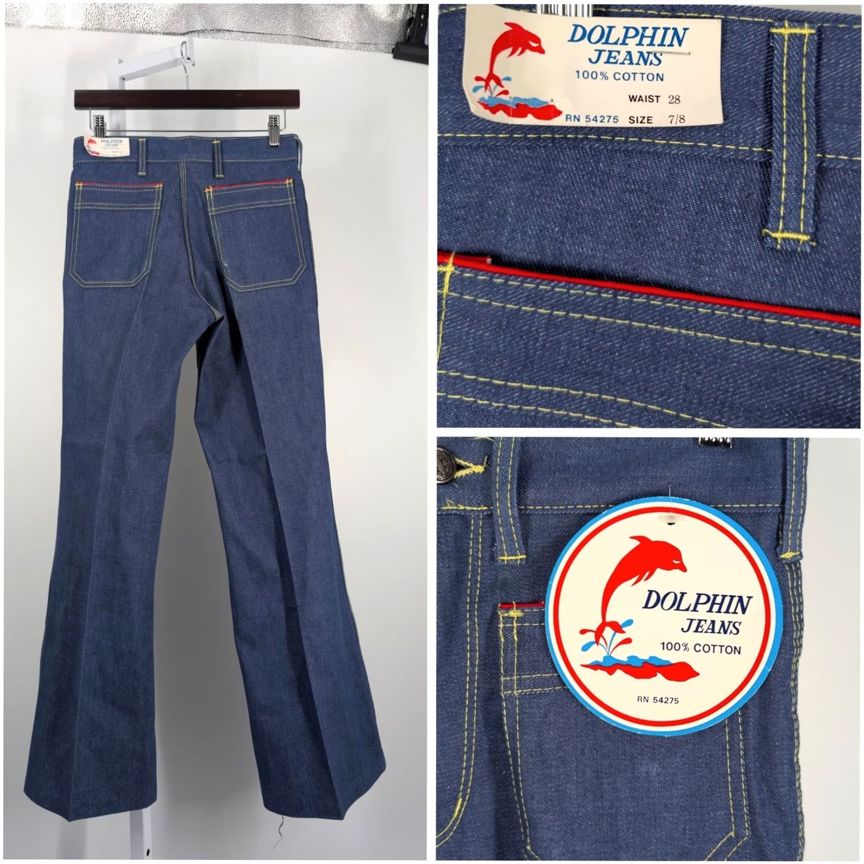 Bell VINTAGE Dolphin Jeans Denim Jeans 70s Bell Bottom Hippy NWT 28 31 Flare Rockabilly Blues Size 28" / US 6 / IT 42 - 2 Thumbnail