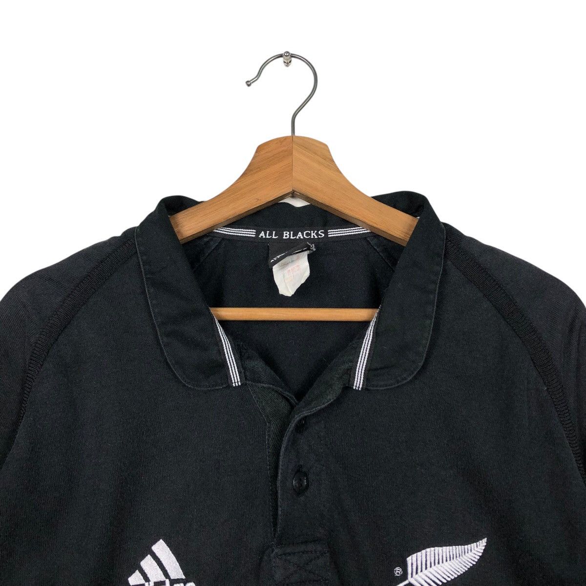 Adidas 📌Vintage Adidas All Black Rugby Polo Collar Big Logo Size US M / EU 48-50 / 2 - 9 Thumbnail