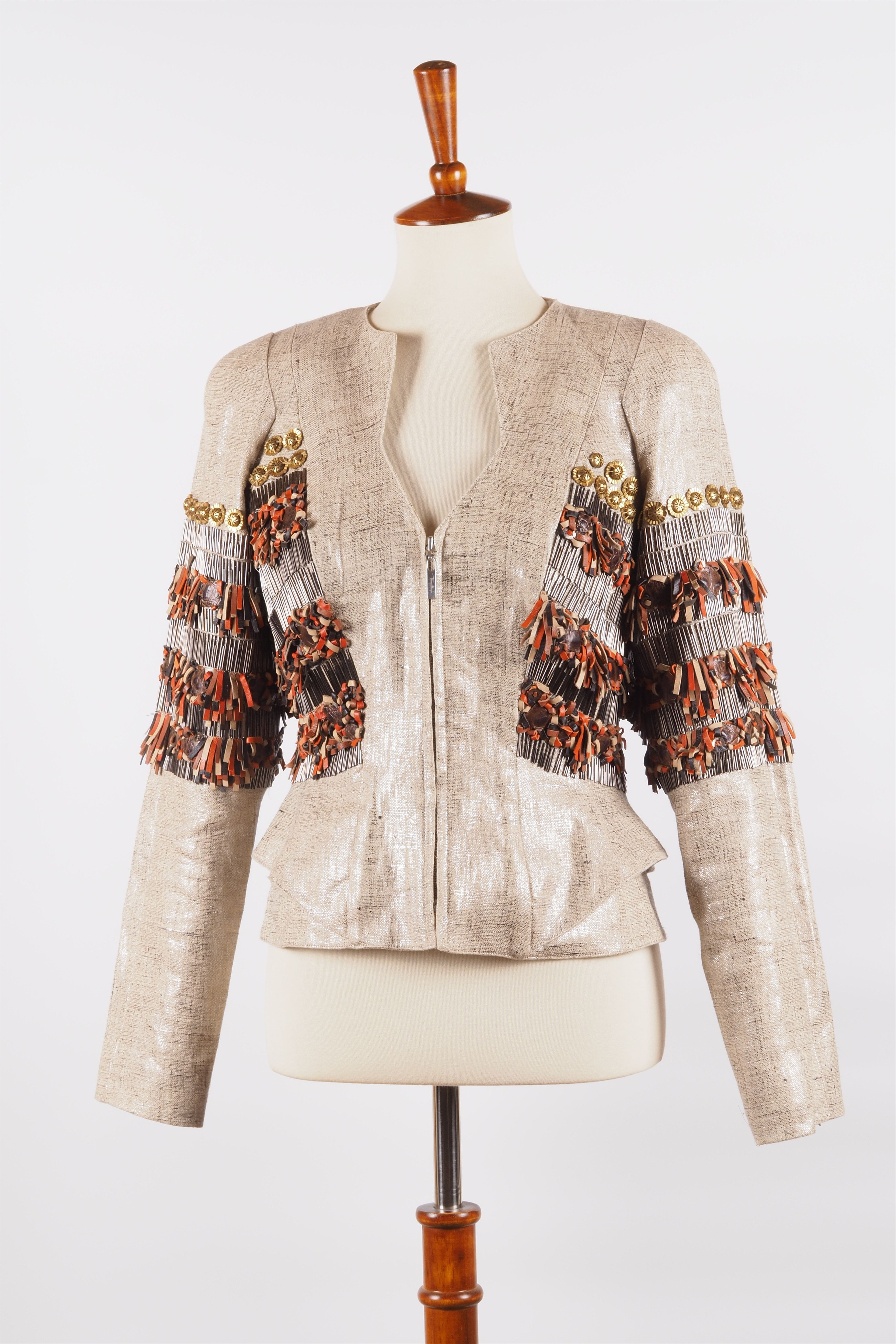 Thierry Mugler Thierry Mugler Vintage Linen Embroidery Metal Blazer Jacket Size S / US 4 / IT 40 - 7 Thumbnail