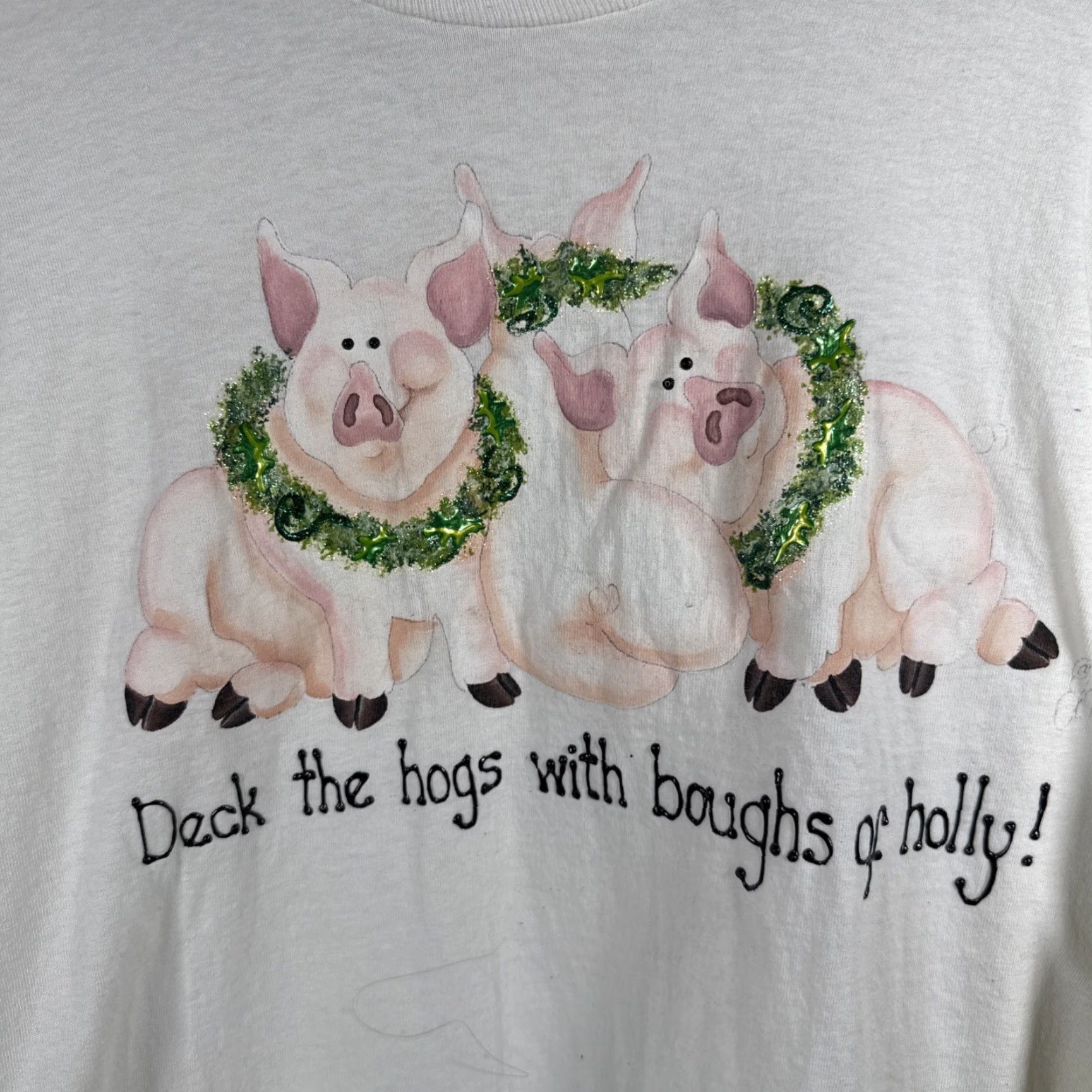 Fruit Of The Loom VINTAGE HOGS PRINT Fruit Of The Loom White Long Sleeve T-Shirt Mens XL USA Size US XL / EU 56 / 4 - 3 Thumbnail