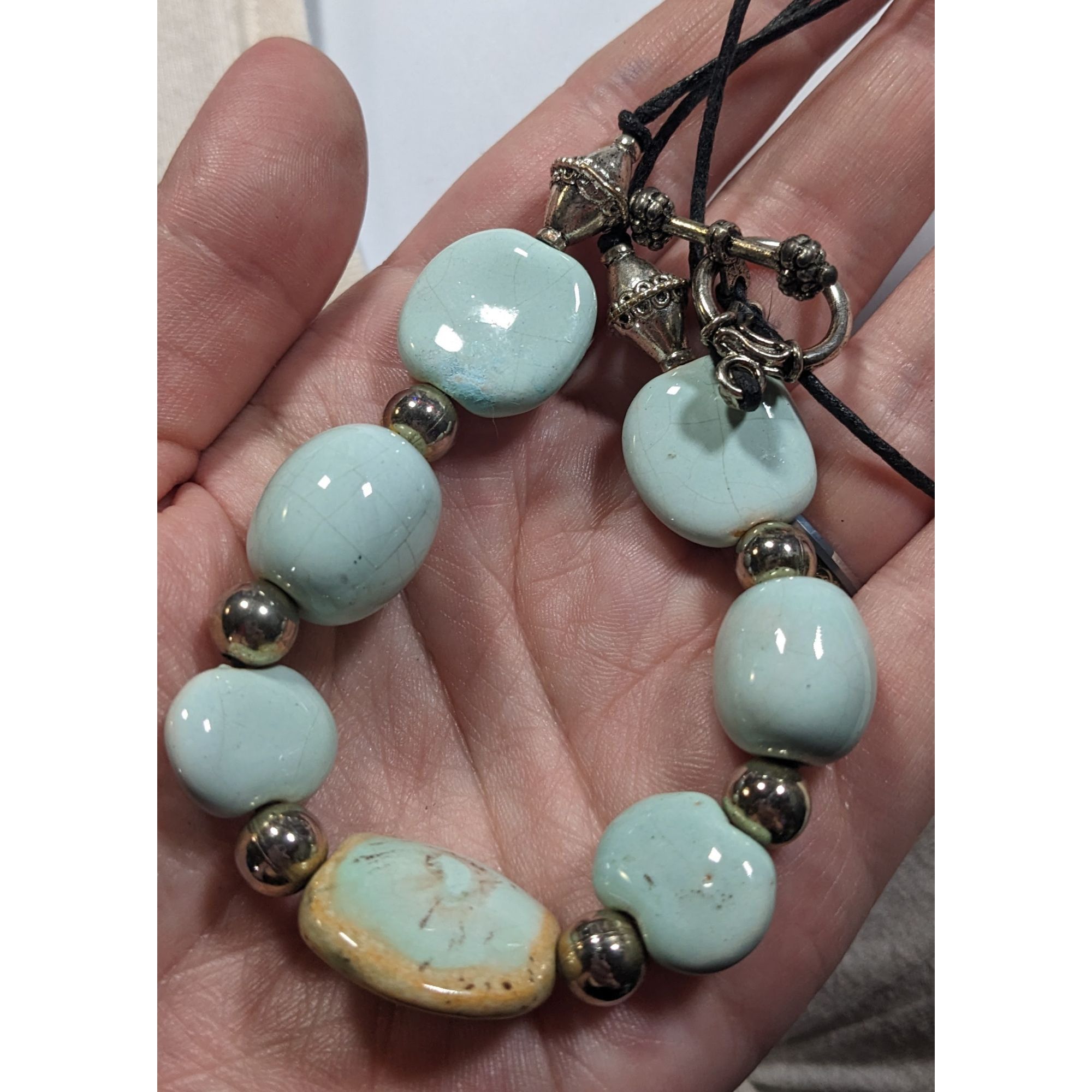 Other Handmade Light Blue Ceramic Beaded Necklace With Silver Tone Size ONE SIZE - 7 Thumbnail