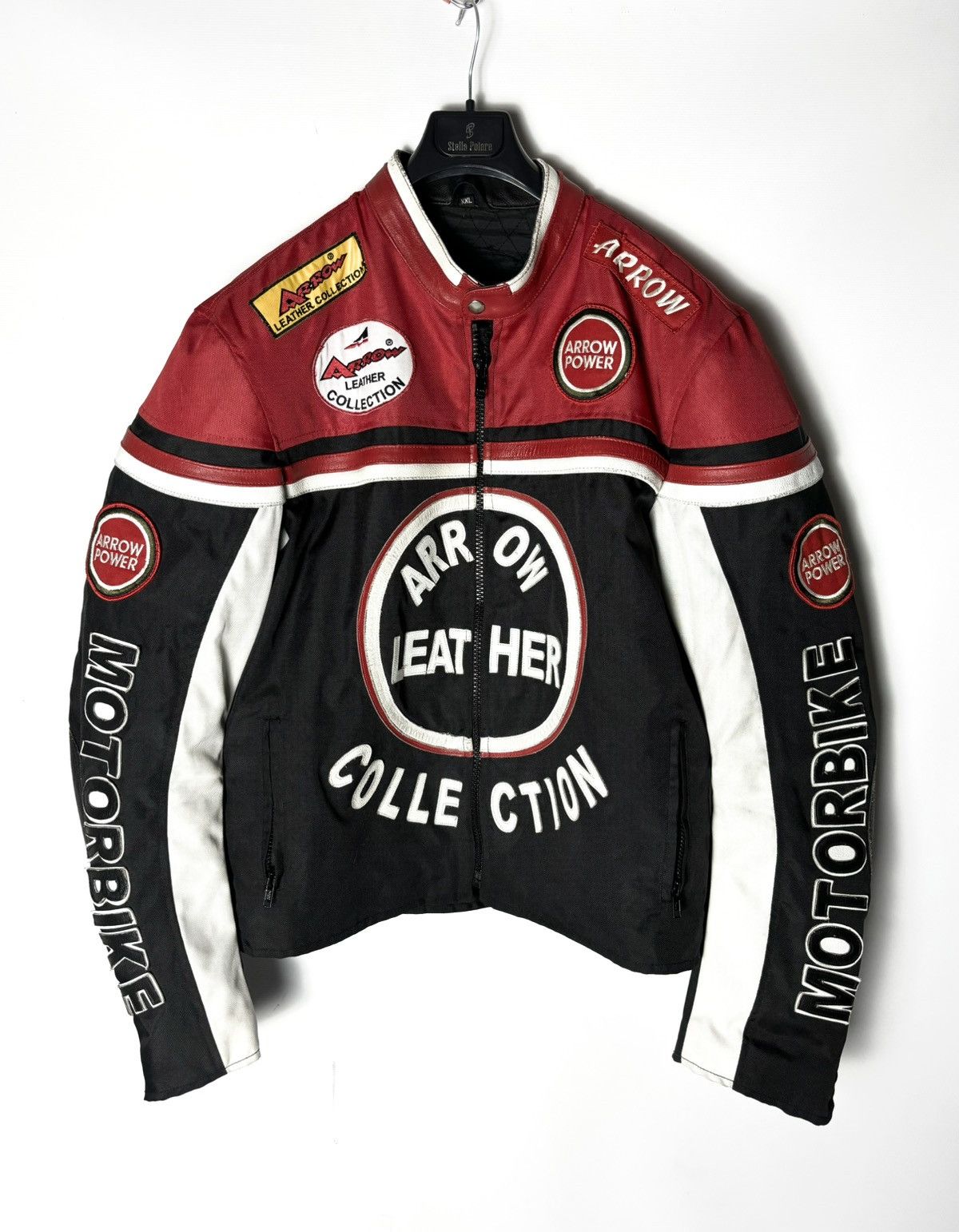 image of Moto x Racing Vintage Racing Biker Leather Jacket in Black/Red, Men's (Size 2XL)