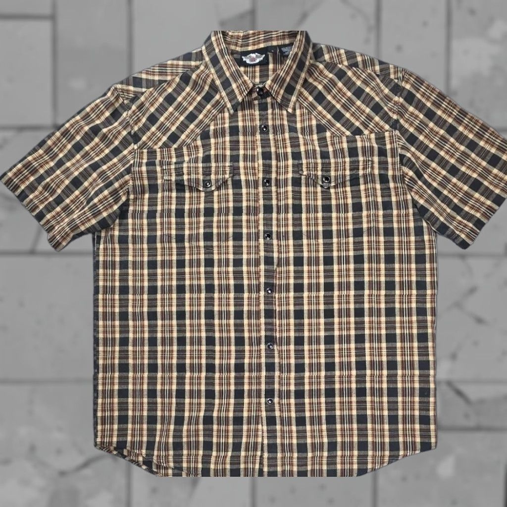 Harley Davidson Harley-Davidson Pearl Snap Shirt Mens L Western Moto Cowboy Gorpcore Y2k Mens Shirt Plaid Brown Cotton Logo Embroidered Vintage No Size US L / EU 52-54 / 3 - 1 Thumbnail
