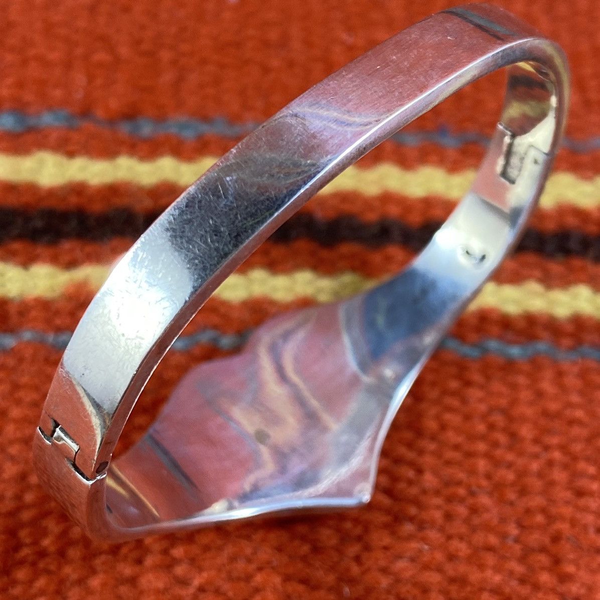 Vintage Vtg 70s Taxco Sterling Silver Onyx Chunky Heart Cuff Grunge Size ONE SIZE - 4 Thumbnail