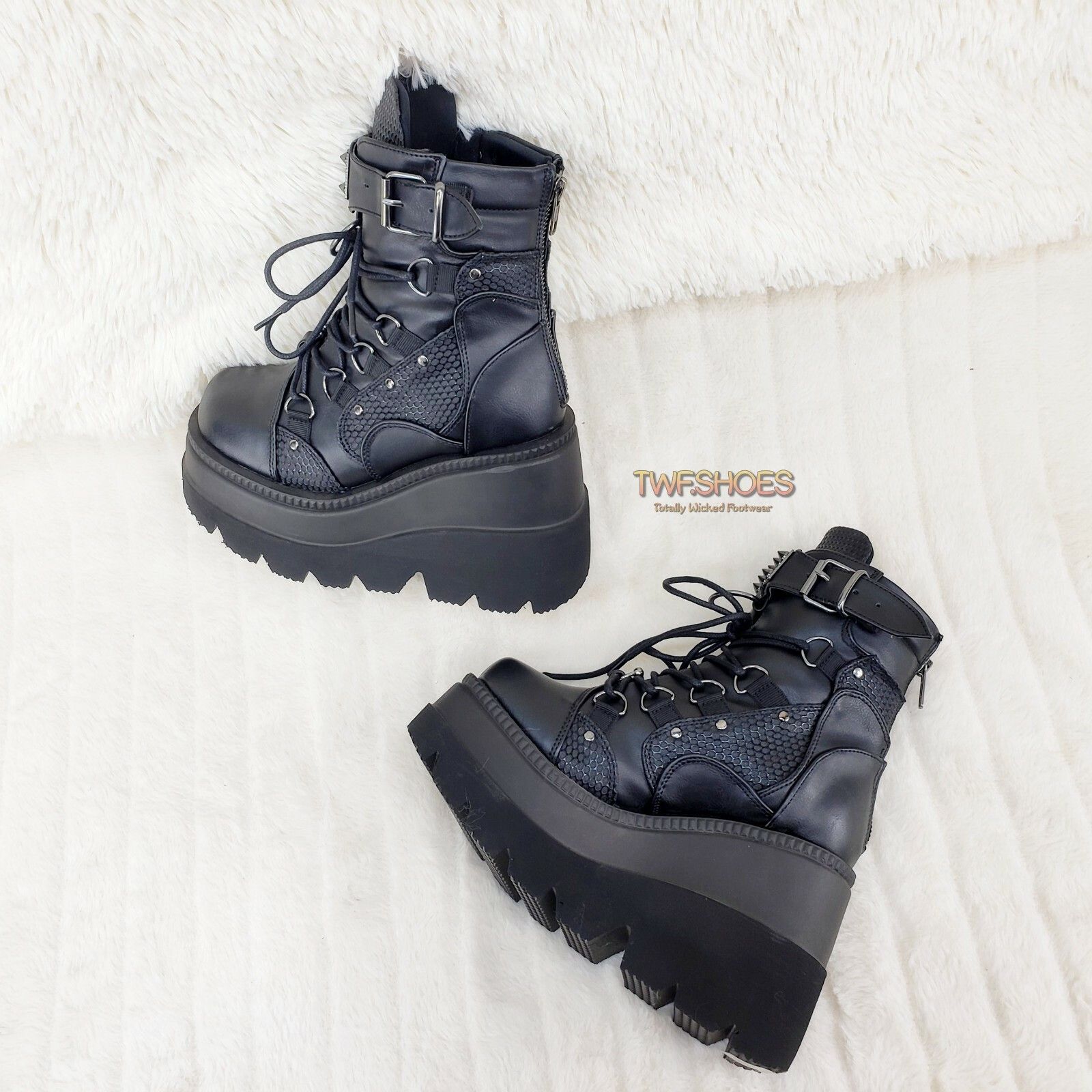 Demonia Cult DEMONIA Shaker 60 Black Matte Platform 4.5" Wedge Heel Ankle Size US 11 / IT 41 - 5 Thumbnail