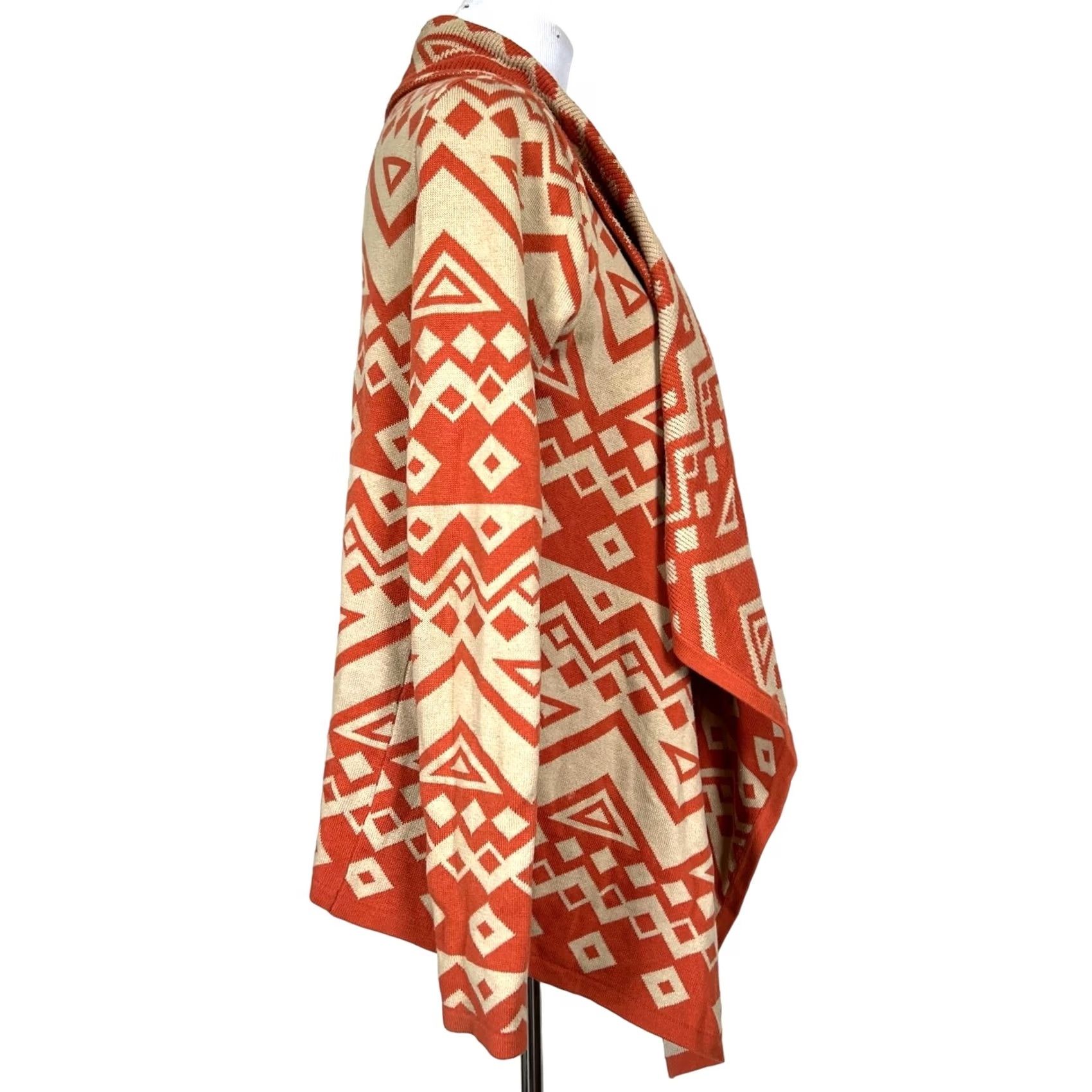 Vintage THML Cardigan Geometric Orange Beige Sweater Open Front Waterfall Women Sz S Size S / US 4 / IT 40 - 5 Thumbnail