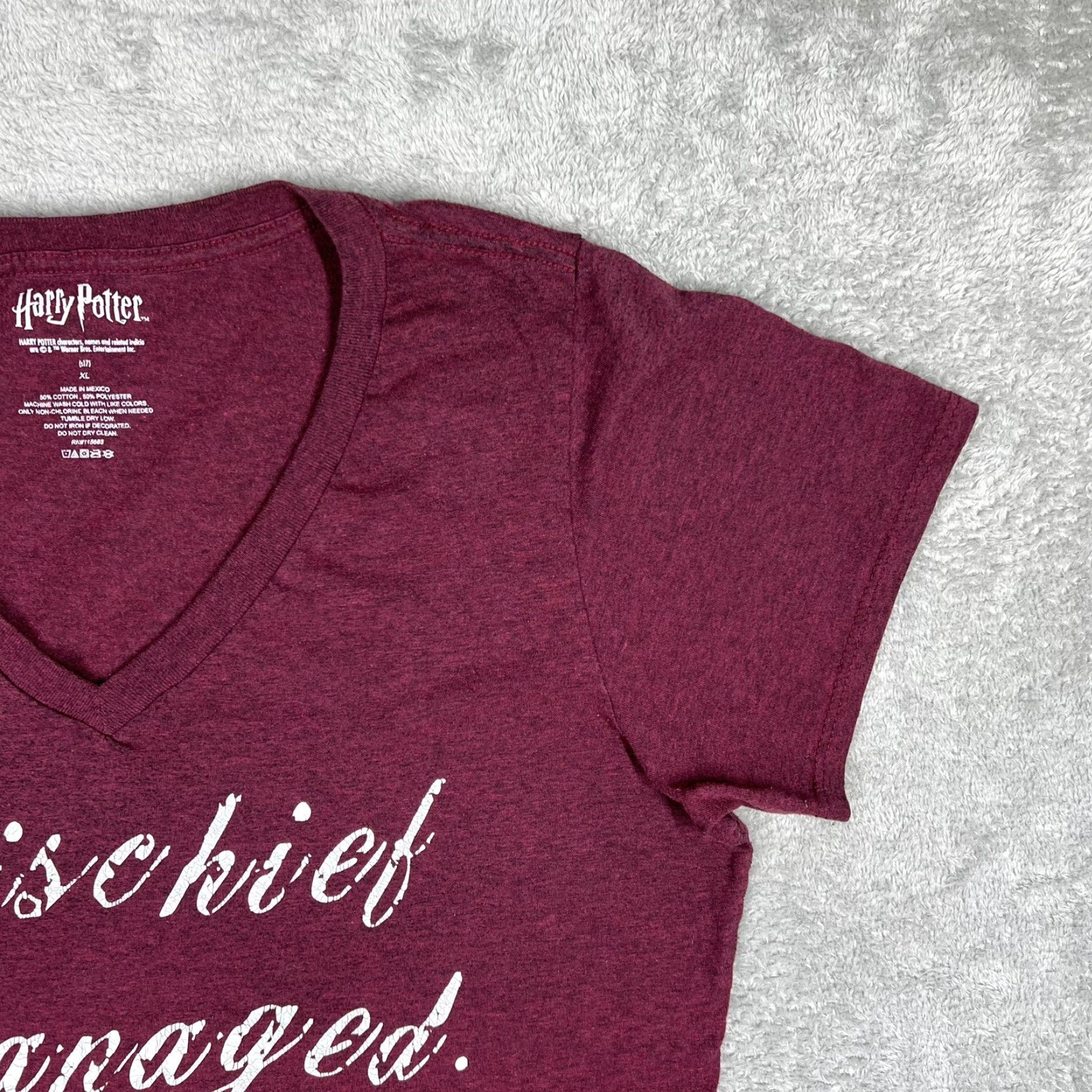 Vintage Harry Potter Tee Shirt Womens XL Maroon Mischief Managed Short Sleeve V Neck Top Size XL / US 12-14 / IT 48-50 - 2 Thumbnail