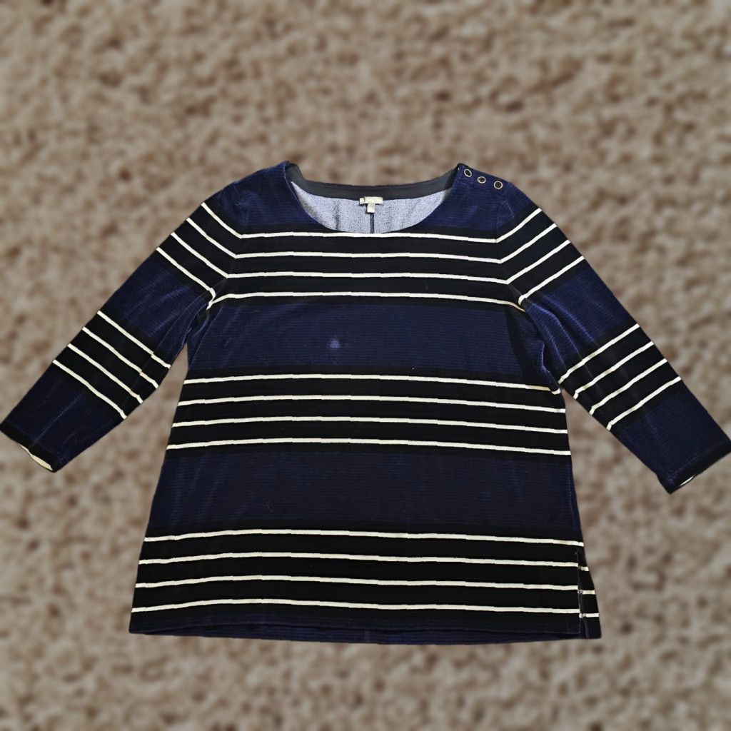 Talbots Talbots Sweater Womens 2X Blue White Velour Striped 3/4 Sleeve Casual Pullover Size XXL / US 16-18 / IT 52-54 - 1 Thumbnail