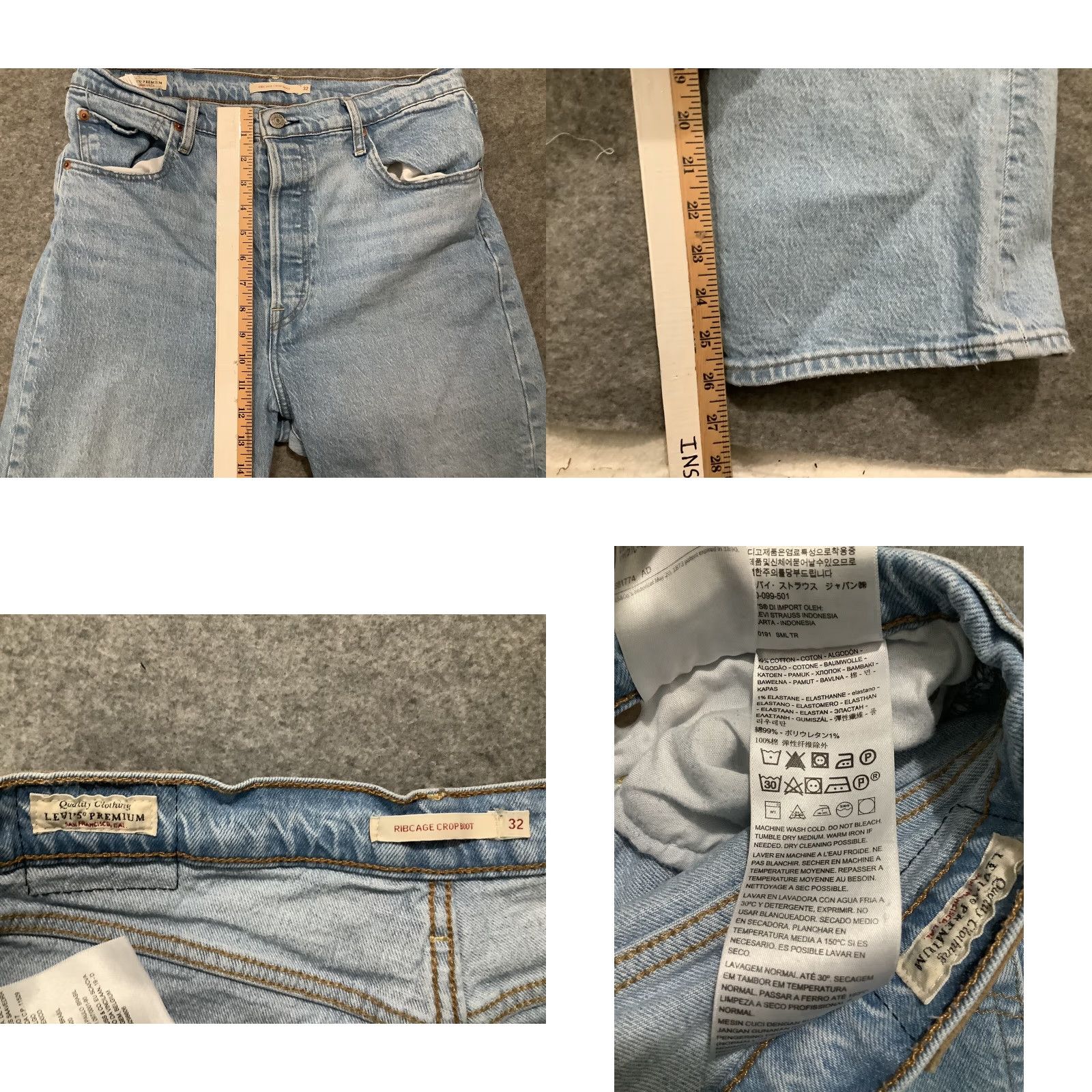 Levi's Levis Pants Denim 32 Light Blue Premium Ribcage Crop Boot Big E Womens Size 24" / US 00 / IT 34 - 8 Thumbnail