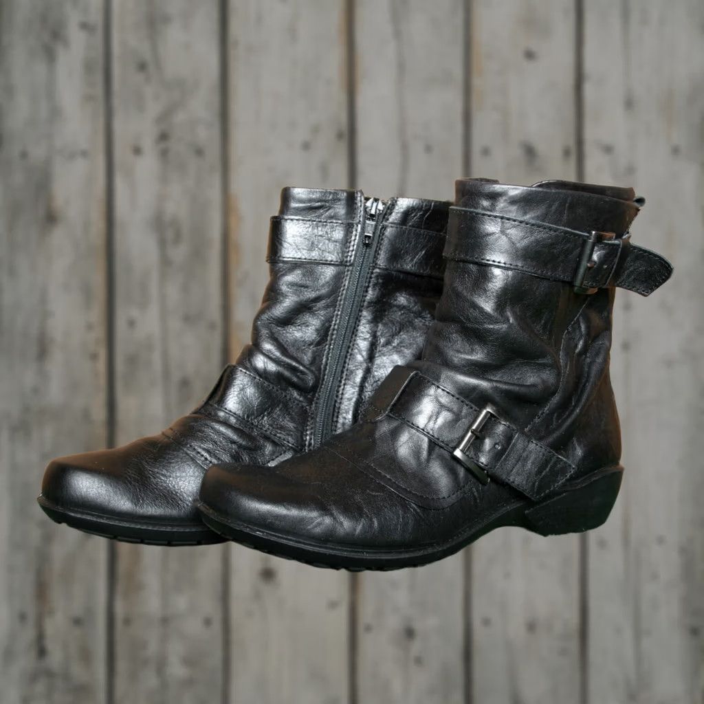 Vintage ROMIKA Citylight Black Leather Dual Strap Side Zip Ankle Boots Women 6.5 EUR 37 UK 37? Size US 7 / IT 37 - 1 Thumbnail