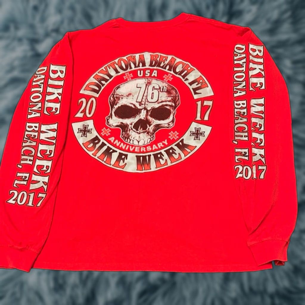 Vintage VINTAGE Y2K Biker Daytona Bike Week Skull Cross 2017 Long Sleeve Shirt Sz Large Size US L / EU 52-54 / 3 - 1 Thumbnail