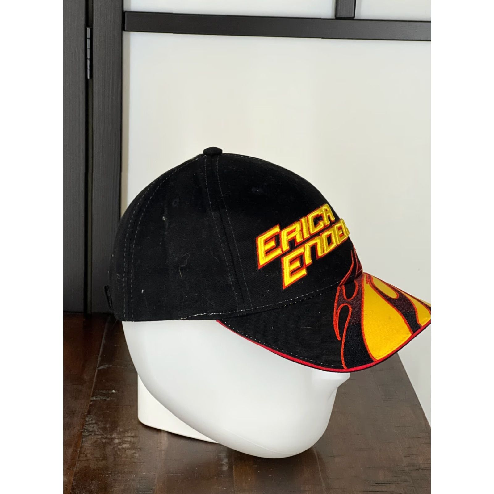 Vintage Main Gate Erica Enders Hat Cap Strap Back Adult One Size Black Yellow Flame NHRA Drag Race Size ONE SIZE - 6 Thumbnail