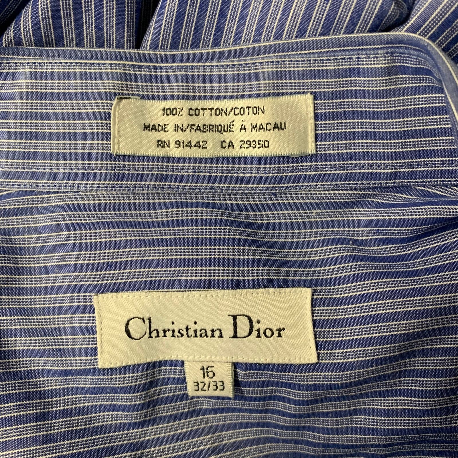 Dior CHRISTIAN DIOR L Blue White Stripe Cotton Vintage LS Shirt Size US L / EU 52-54 / 3 - 5 Thumbnail