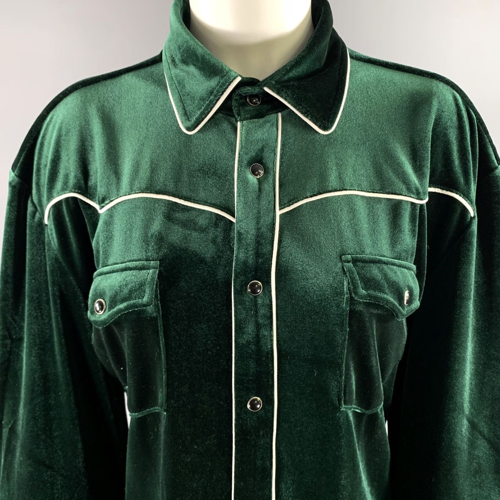 Velvet PHIX XL Green Emerald Velvet Western Shirt Womens Snaps Button-Up Polyester" Size XL / US 12-14 / IT 48-50 - 2 Thumbnail