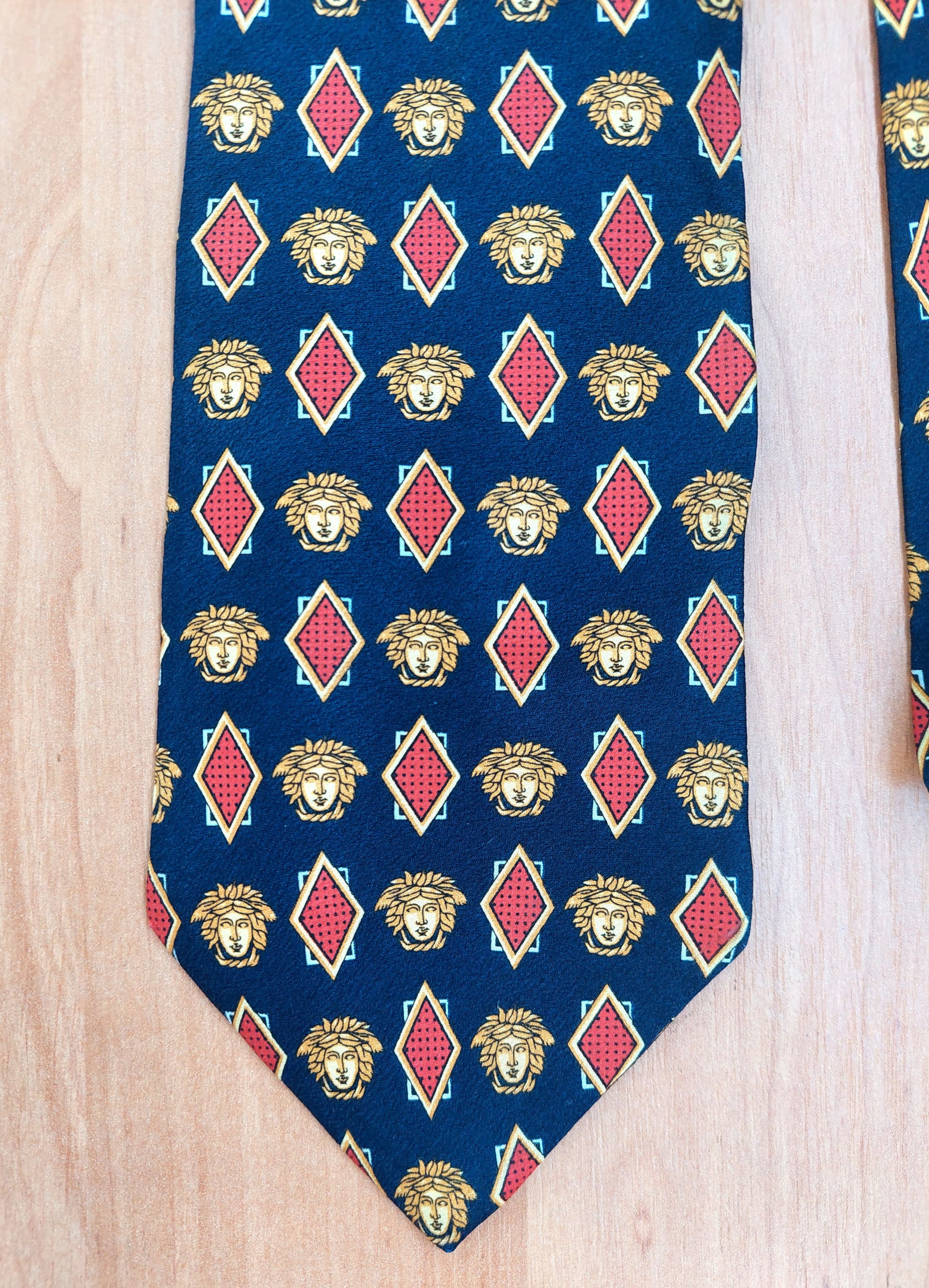 Versace Vintage Gianni Versace Medusa Silk Tie Navy Geometric 90s Size ONE SIZE - 6 Thumbnail