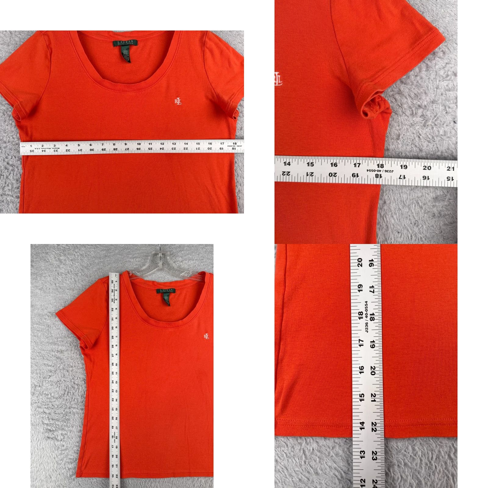 Polo Ralph Lauren Lauren Ralph Sport Shirt Women Large Orange 100% Cotton Scoop Neck Short Sleeve Size L / US 10 / IT 46 - 8 Thumbnail