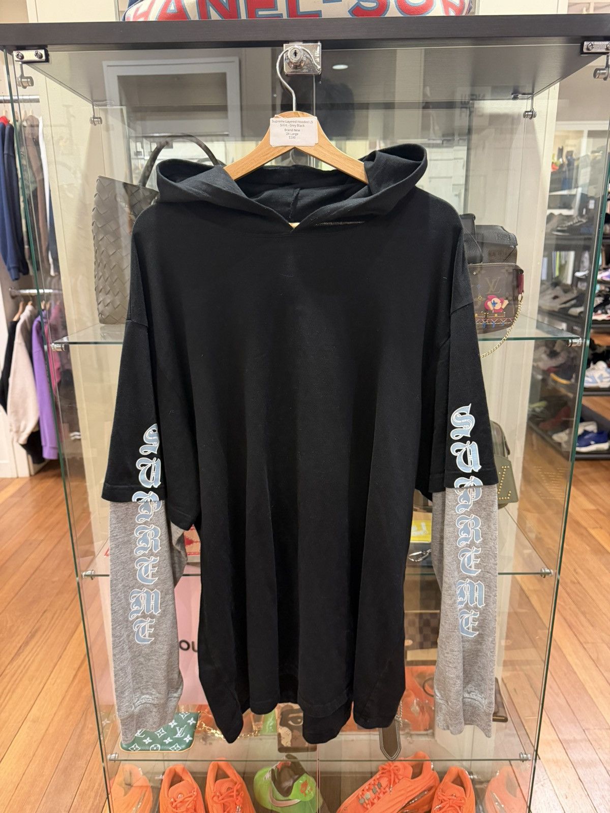 Supreme Supreme Layered Hooded LS Shirt - Grey/Black Size US XXL / EU 58 / 5 - 1 Thumbnail
