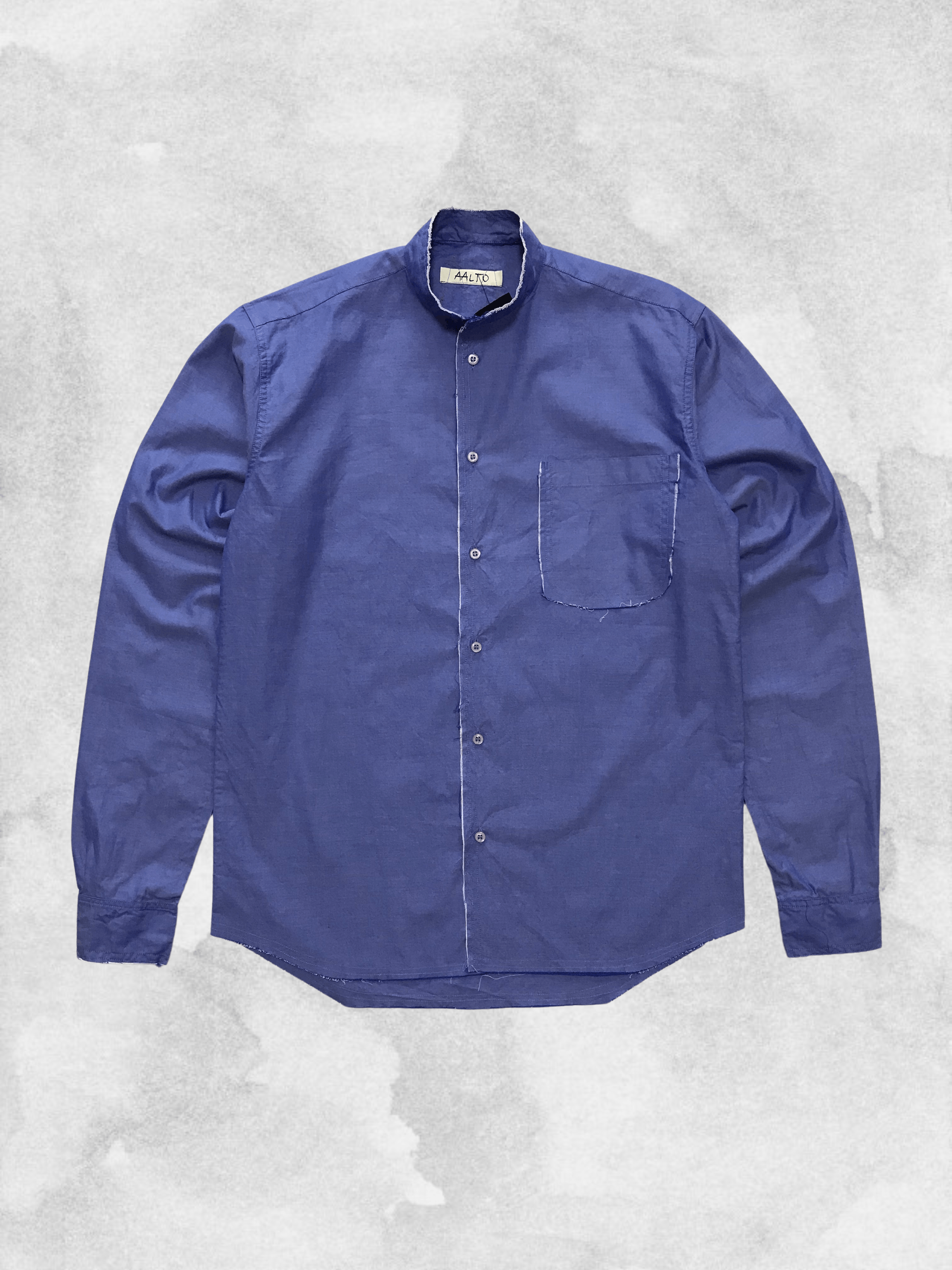 AALTO Button Up Shirt Ripped Distressed Mandarin Collar