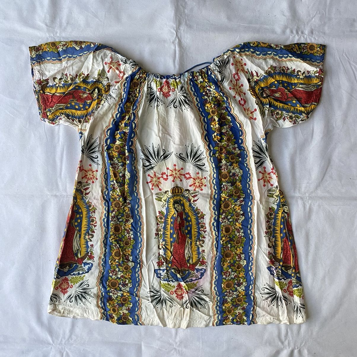 Japanese Brand × Vintage Vintage Mexican Folk Art Virgin Mary Off Shoulder Blouse Size M / US 6-8 / IT 42-44 - 8 Thumbnail