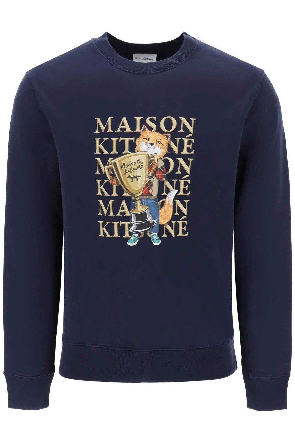 image of Maison Kitsune O1S22I1N0324 Fox Champion Crew-Neck Sweatshirt In Blue in Black, Men's (Size Small)