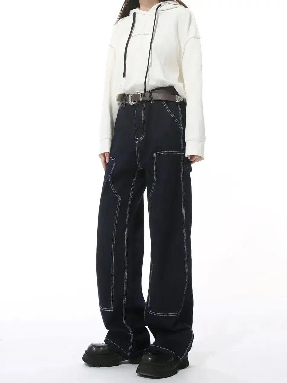 Japanese Brand Retro loose wide leg straight leg jeans Size US 32 / EU 48 - 3 Thumbnail
