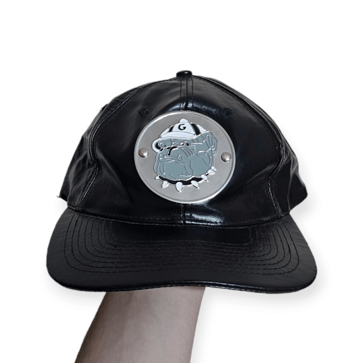 image of American College x Hat Georgetown Hoyas Leather Metallic Logo Hat in Black, Men's