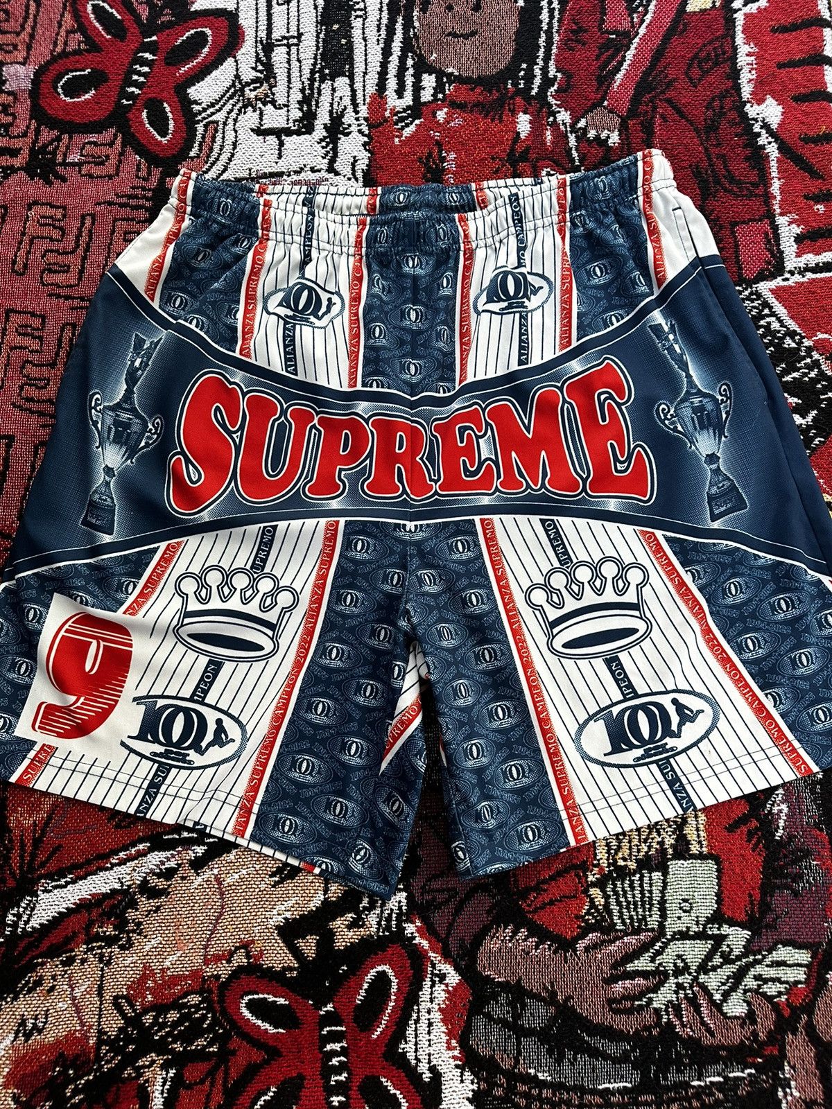 Pre-owned Hype X Supreme - Por Ciento Soccer Shorts In Navy/red