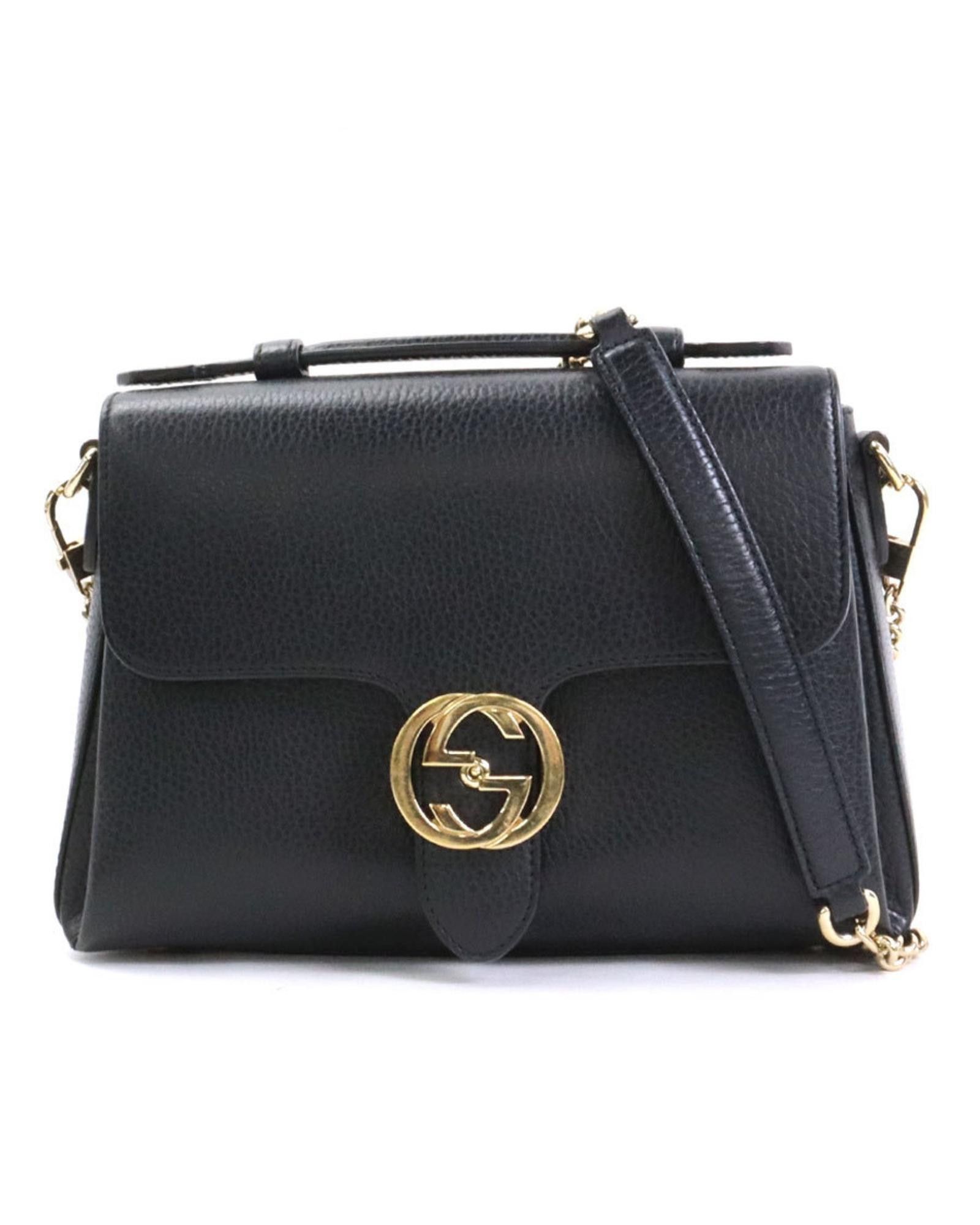 image of Versatile Gucci Interlocking Leather Handbag in Black, Women's