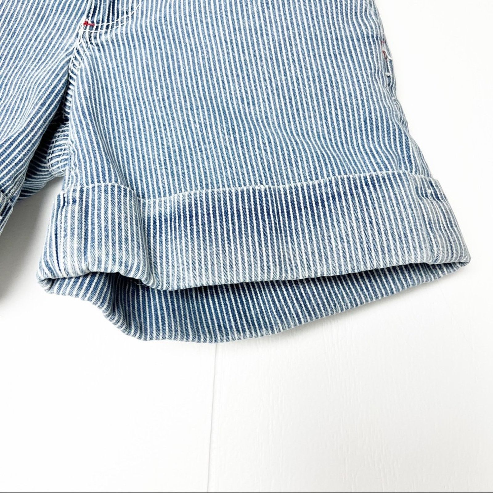 Anthropologie Distressed Denim Striped Cuffed Flat Front Shorts Womens 27 Size 27" / US 4 / IT 40 - 2 Thumbnail