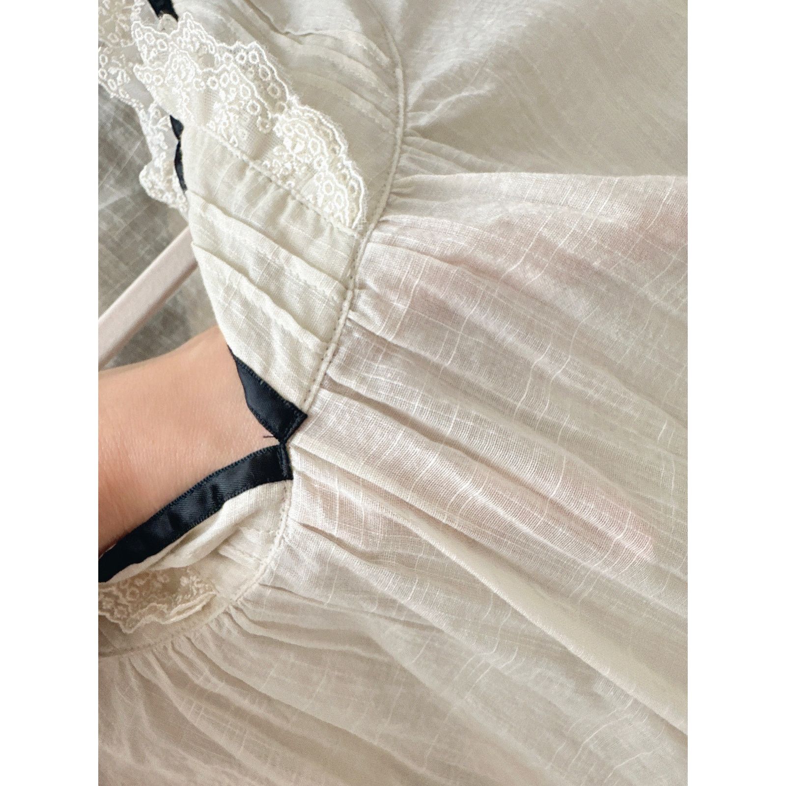 Other JAPANESE VINTAGE Rosa Deco Lace Trim Peasant Top - Whimsgoth Size L / US 10 / IT 46 - 8 Thumbnail